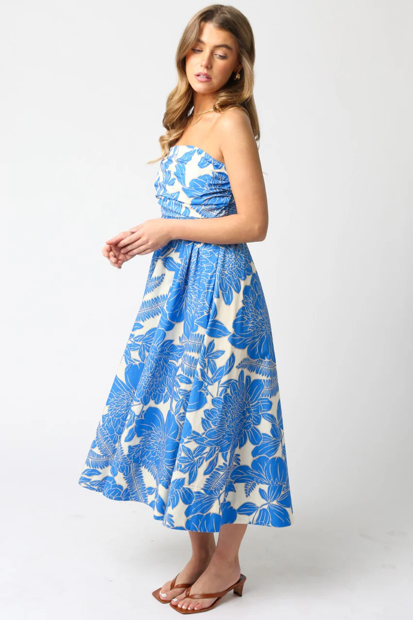 Blue Horizons Strapless Maxi Dress
