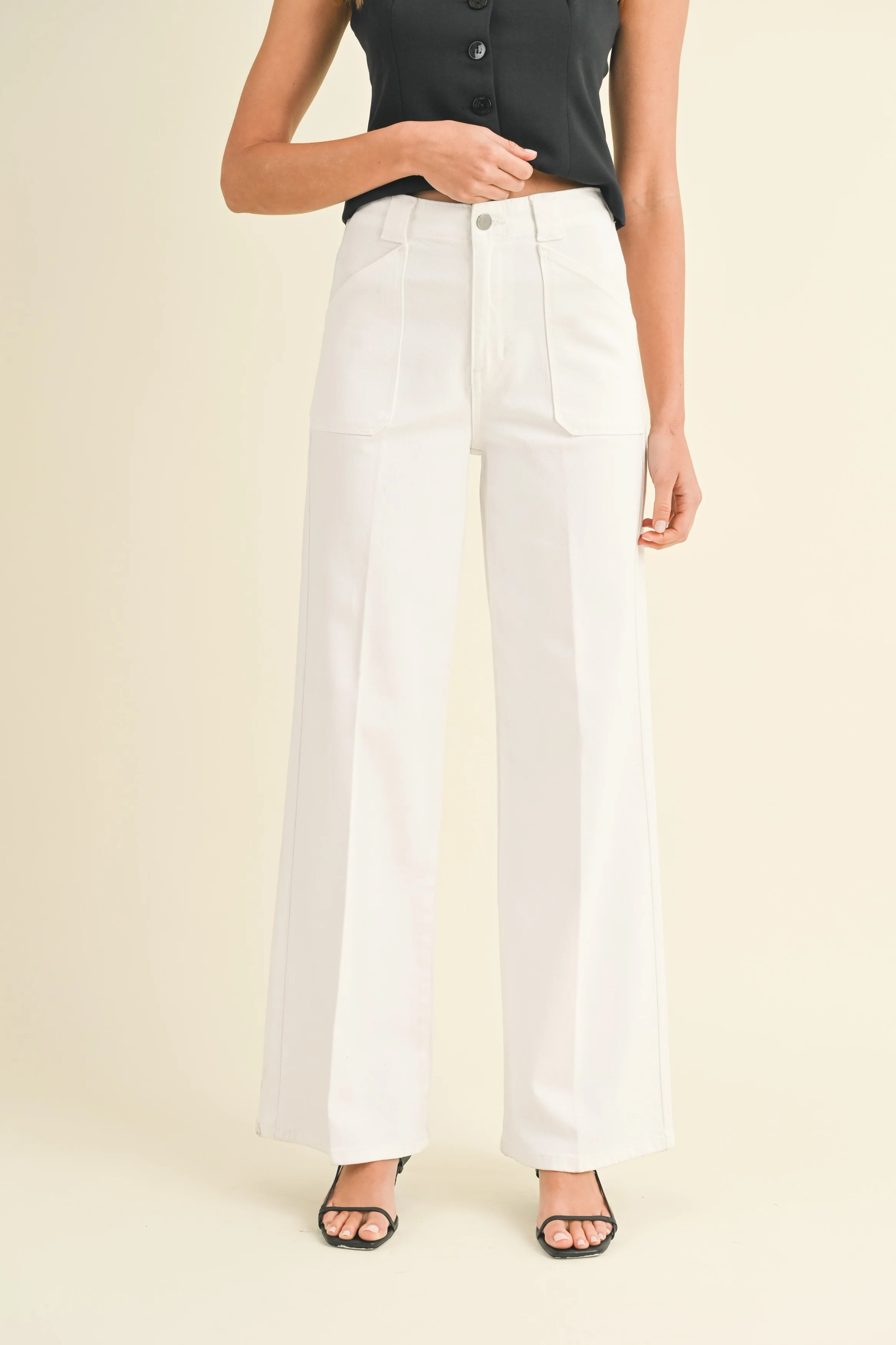 Annabelle Patch Pocket Wide Leg Jeans in White