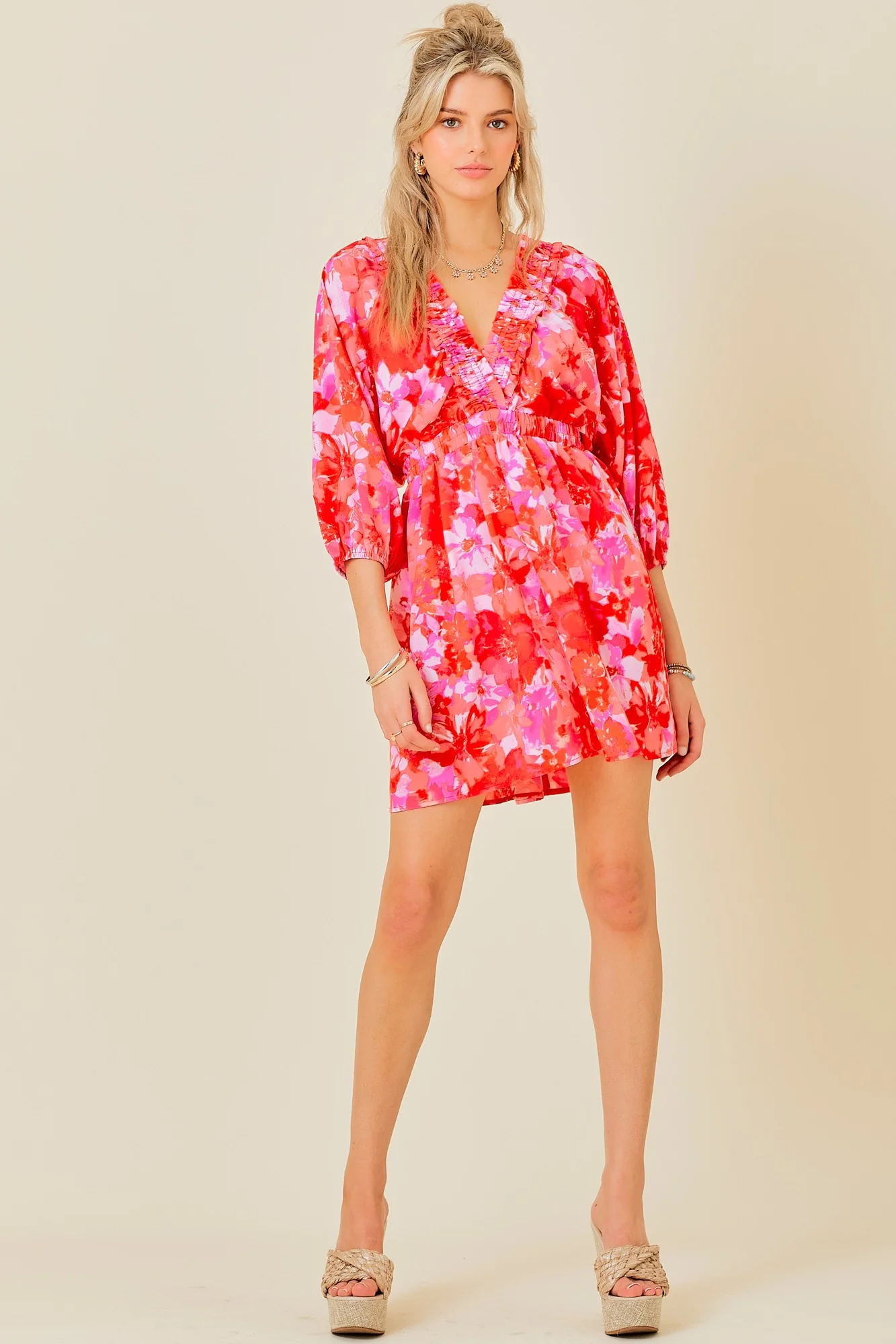 Bright Lights Suplice Mini Floral Red PRint Mini Dress FINAL SALE