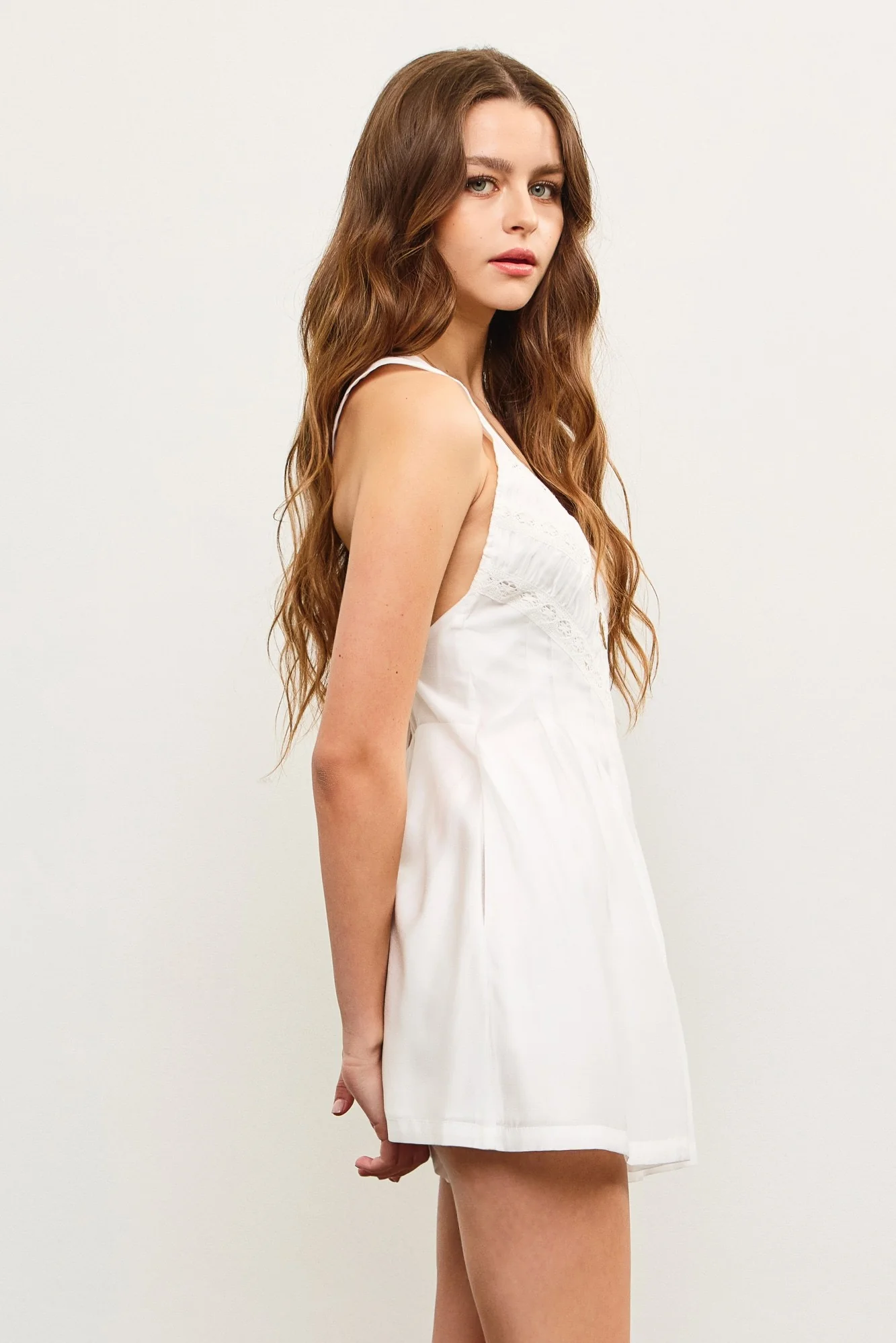 New Light Embroidered Tie Back Romper in White