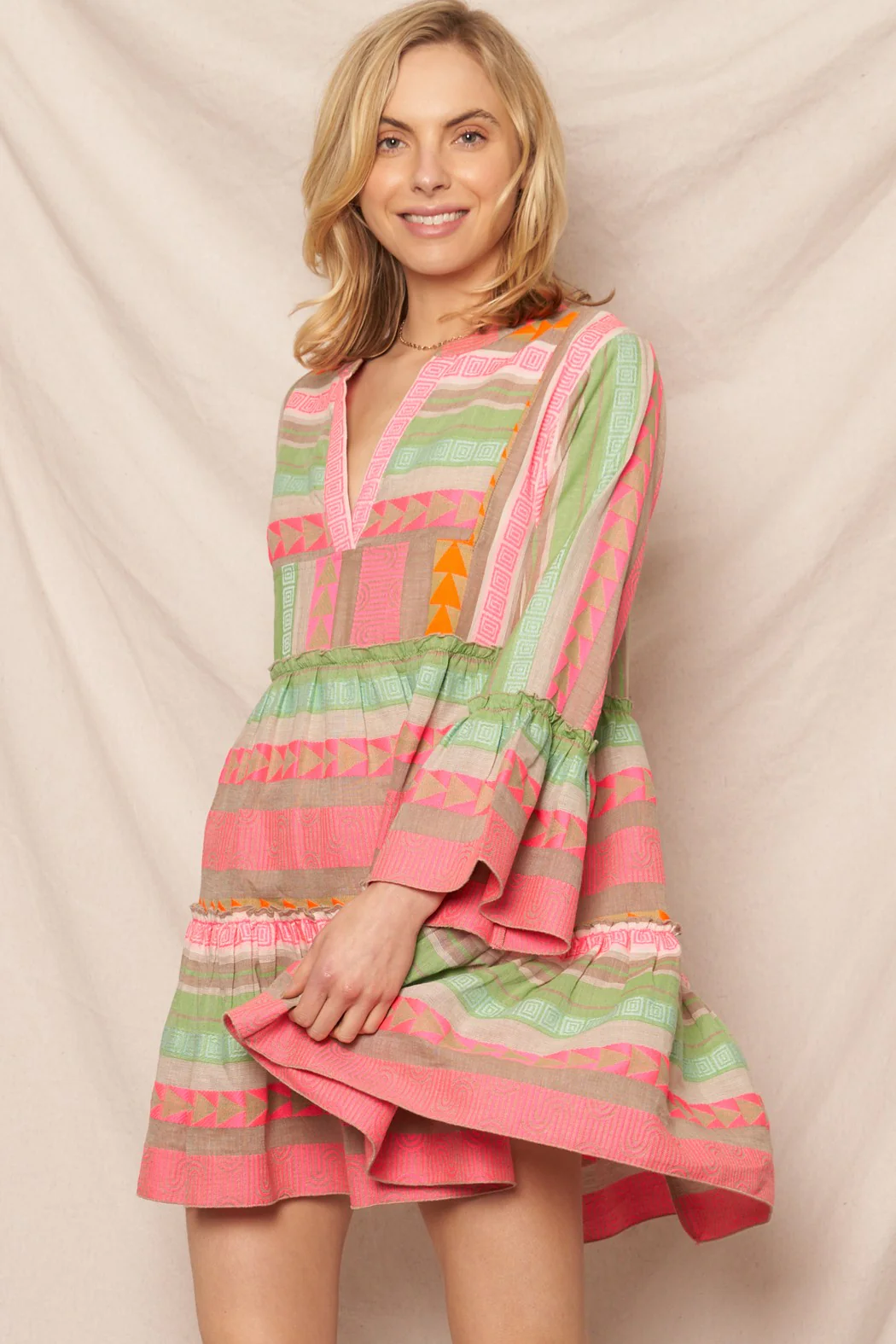 Fiesta Forever V Neck Long Sleeve Dress