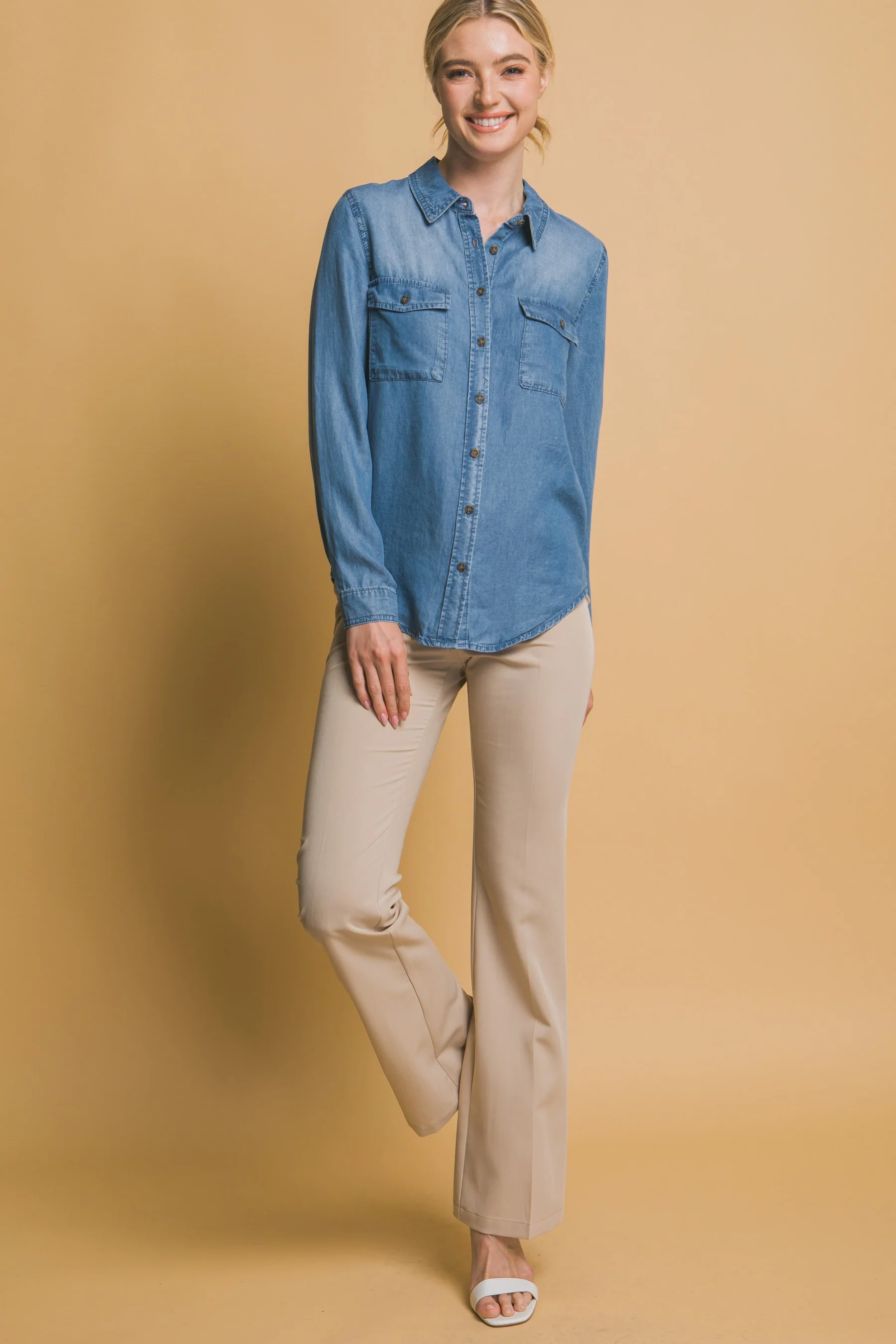 Classic Chambray Button Down Top