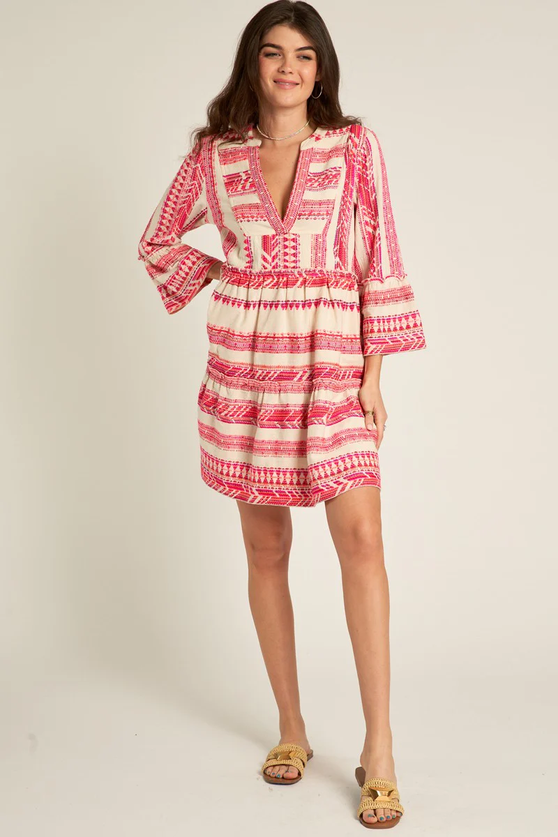 The City Embroidered Textured Mini Dress