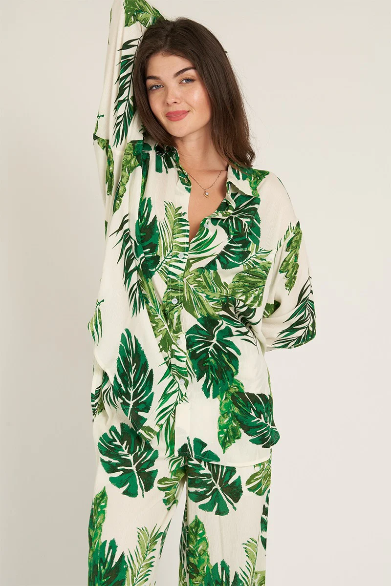 Palm Leaf Button Down Cover Up and Top