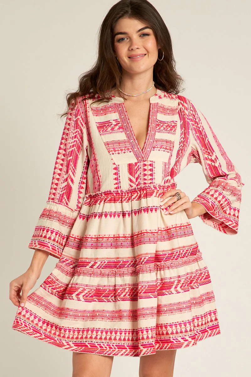 The City Embroidered Textured Mini Dress