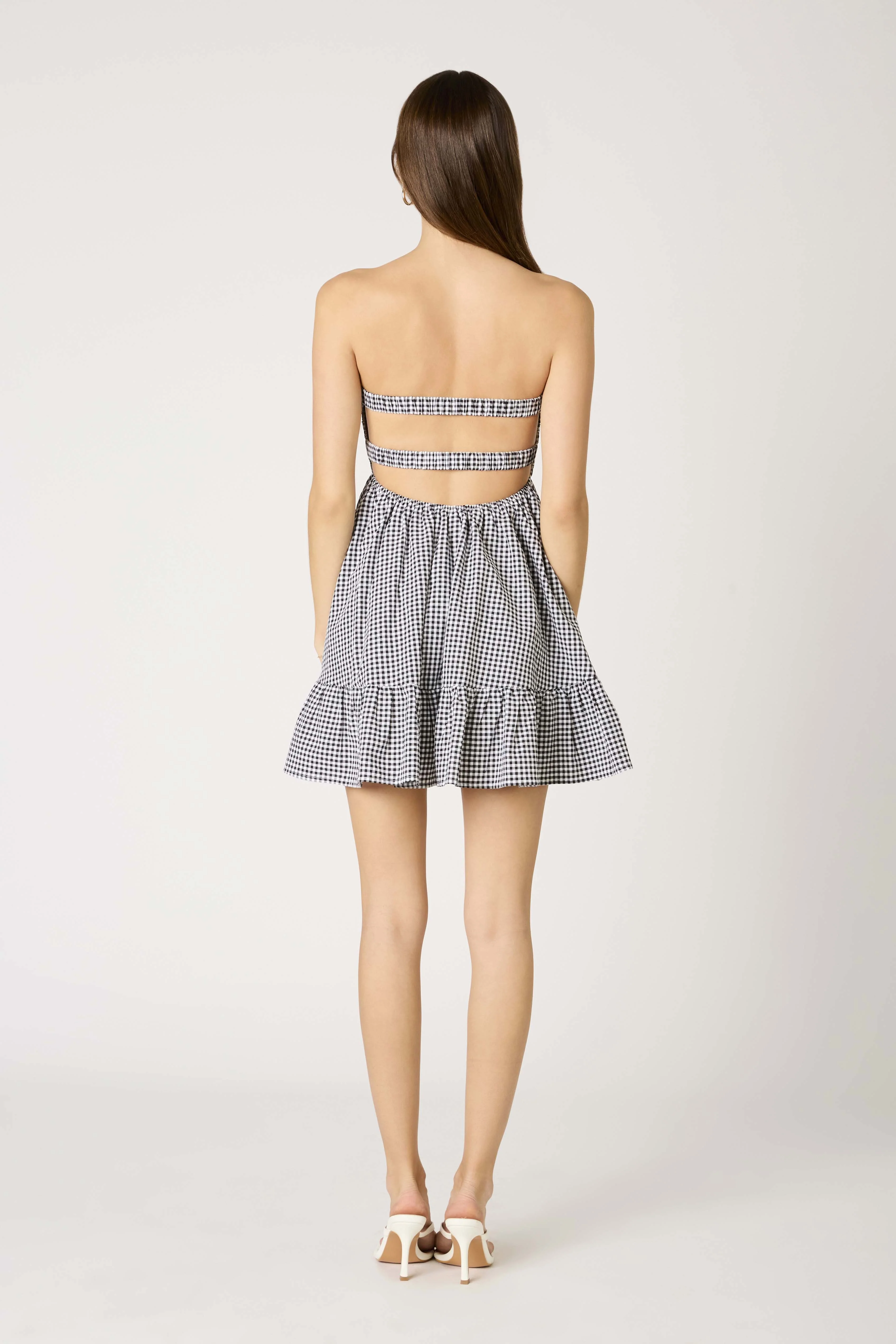 Gingham Twist front Mini Dres in Black