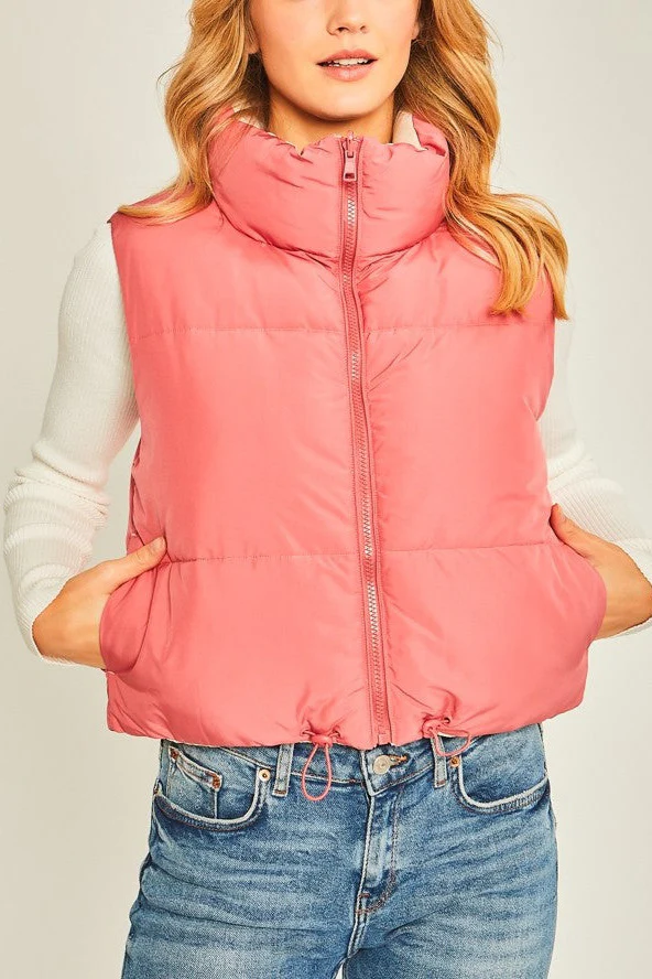The Reversible Puffer Vest in Hibiscus FINAL SALE