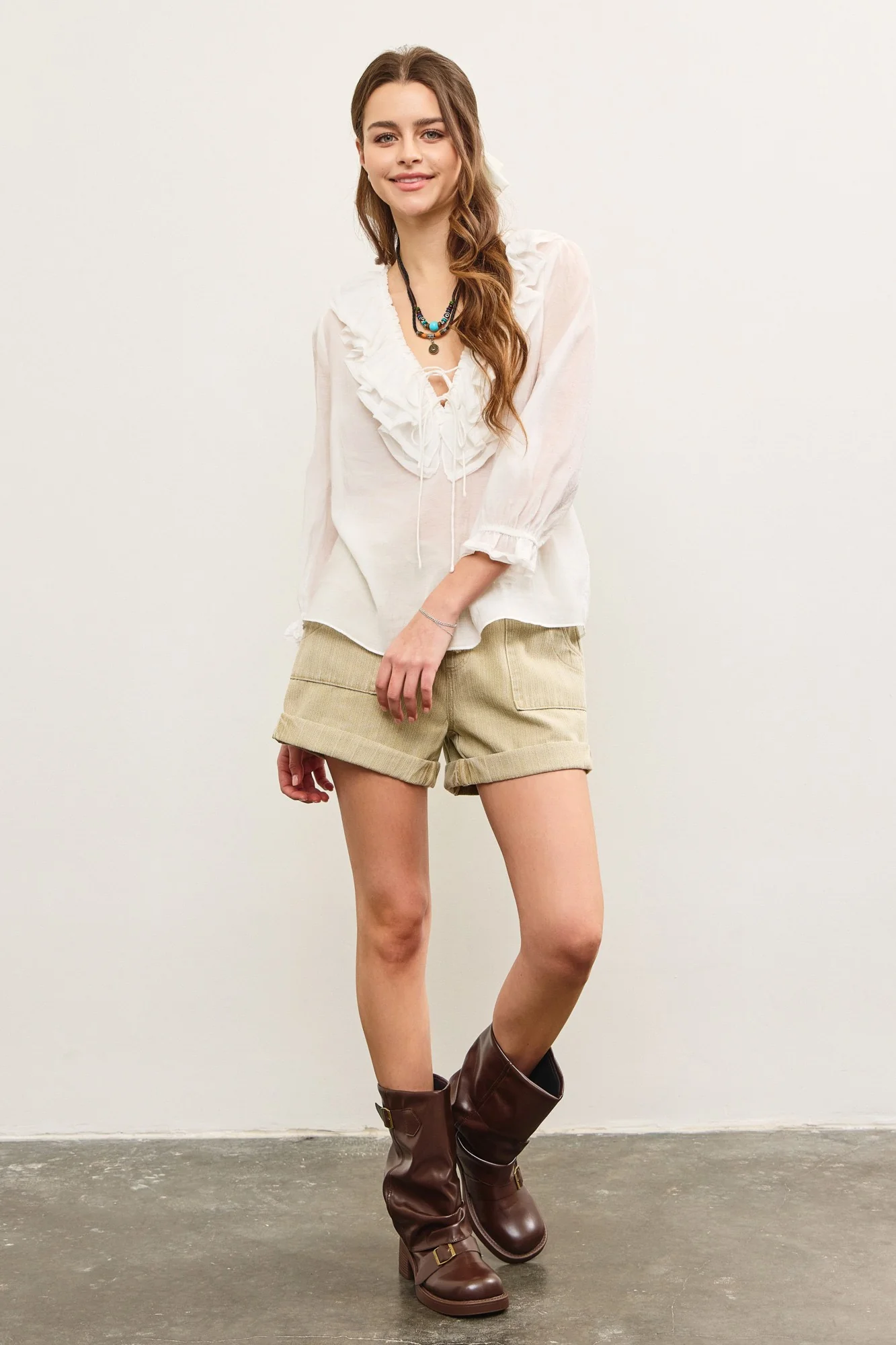 Ruffle Front Gauze Top