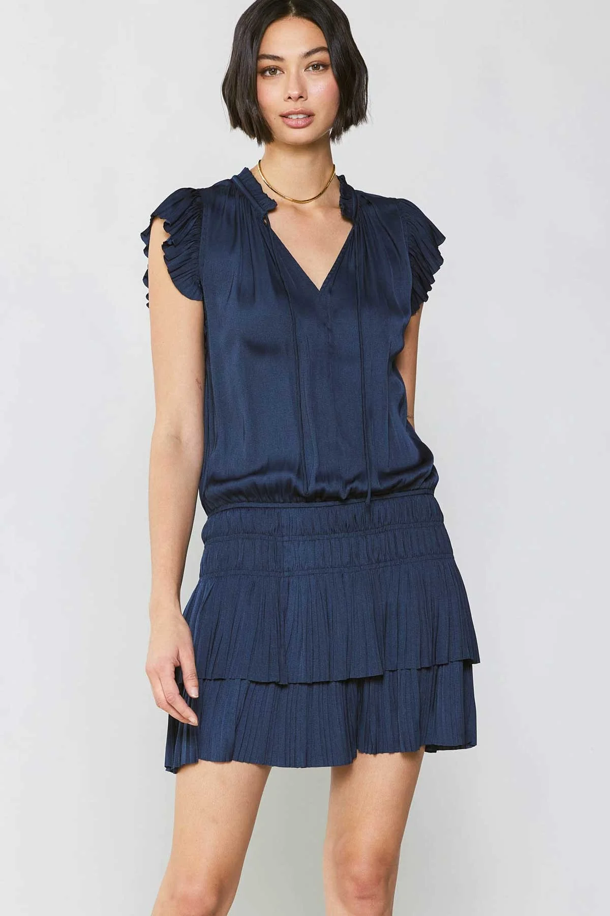 Newport Coast Mini Dress with Pleated Skirt in Navy
