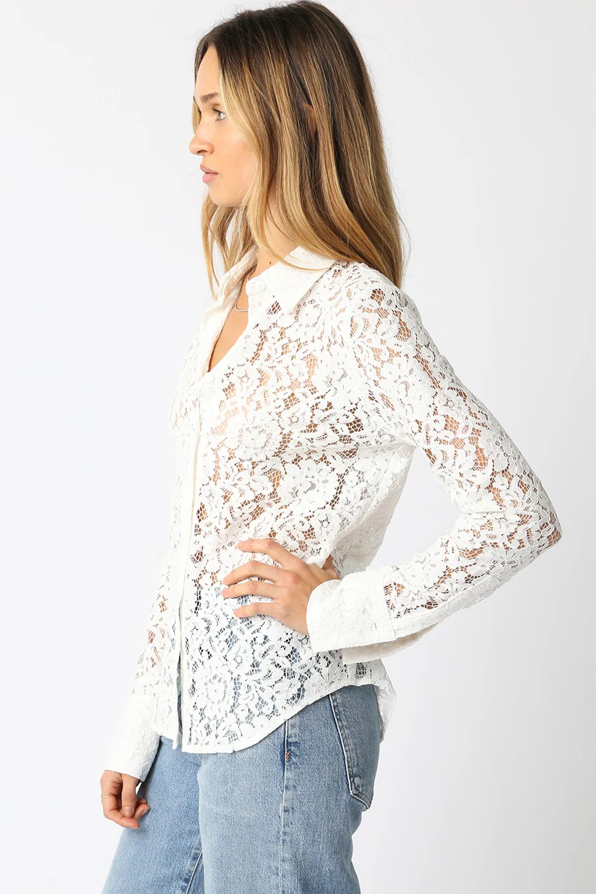 Lace Away Button Down Top