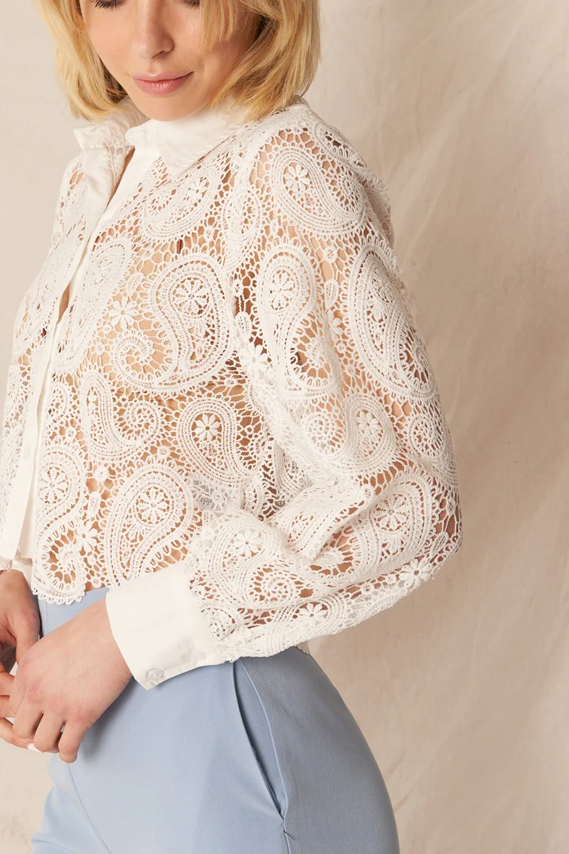 Paisley Lace Button Front Top