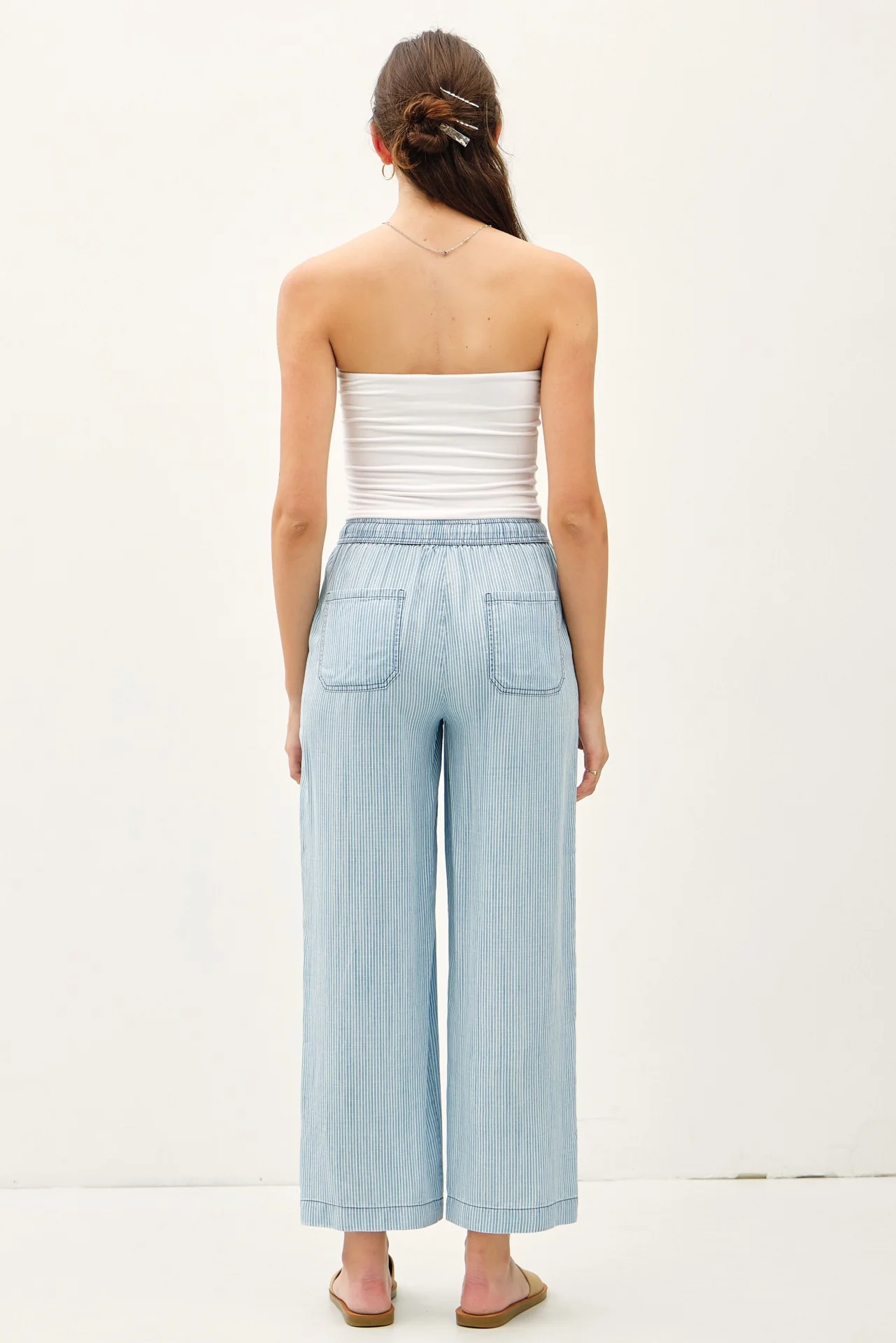 Tencel Striped Wide Leg Pant