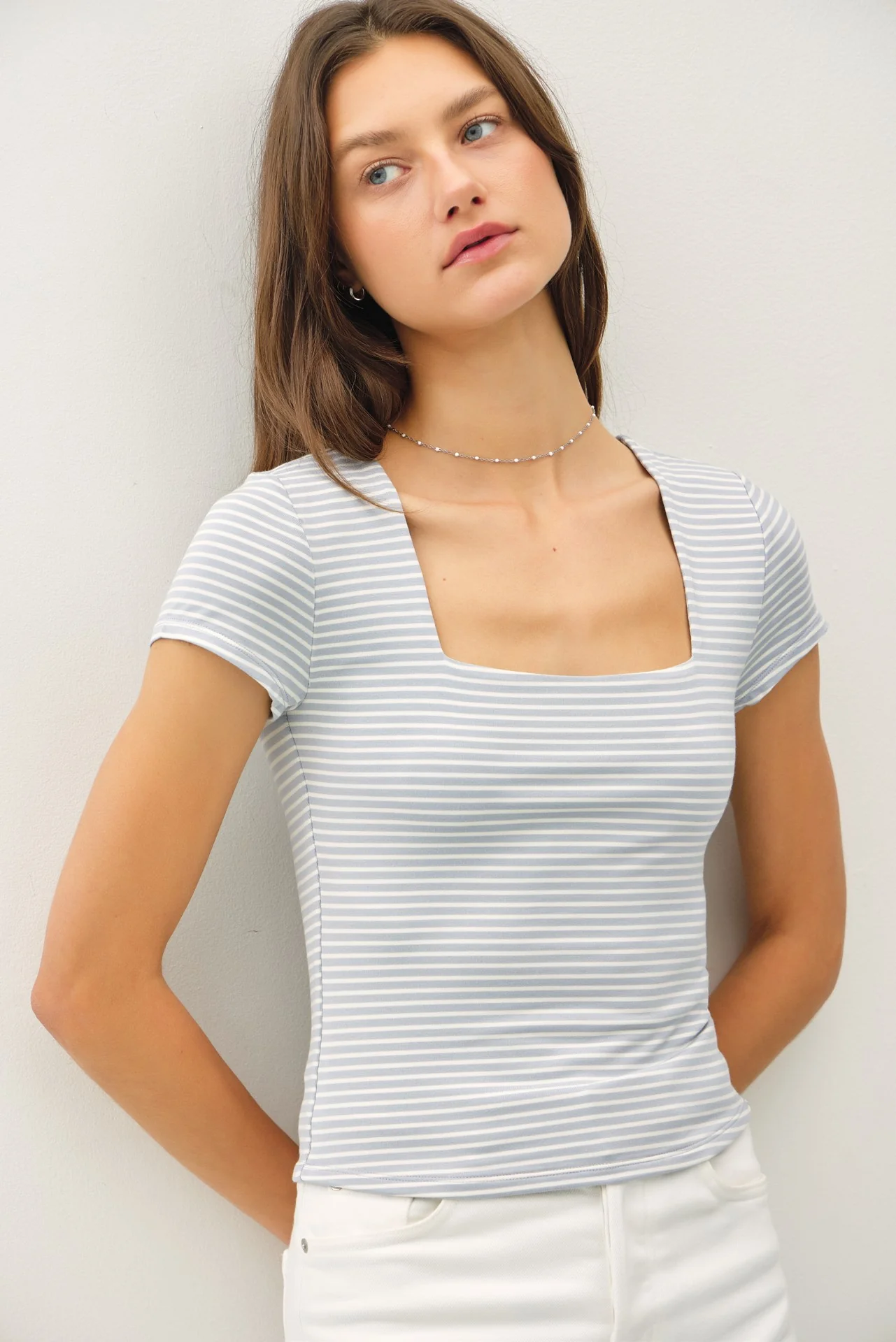 Elise Square Neckline Cap Sleeve Tee MORE COLORS