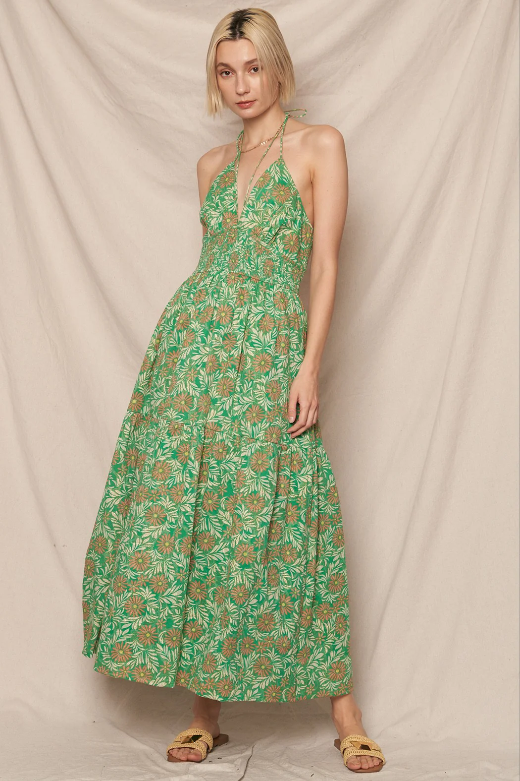 Lurex Floral Strappy Maxi Dress