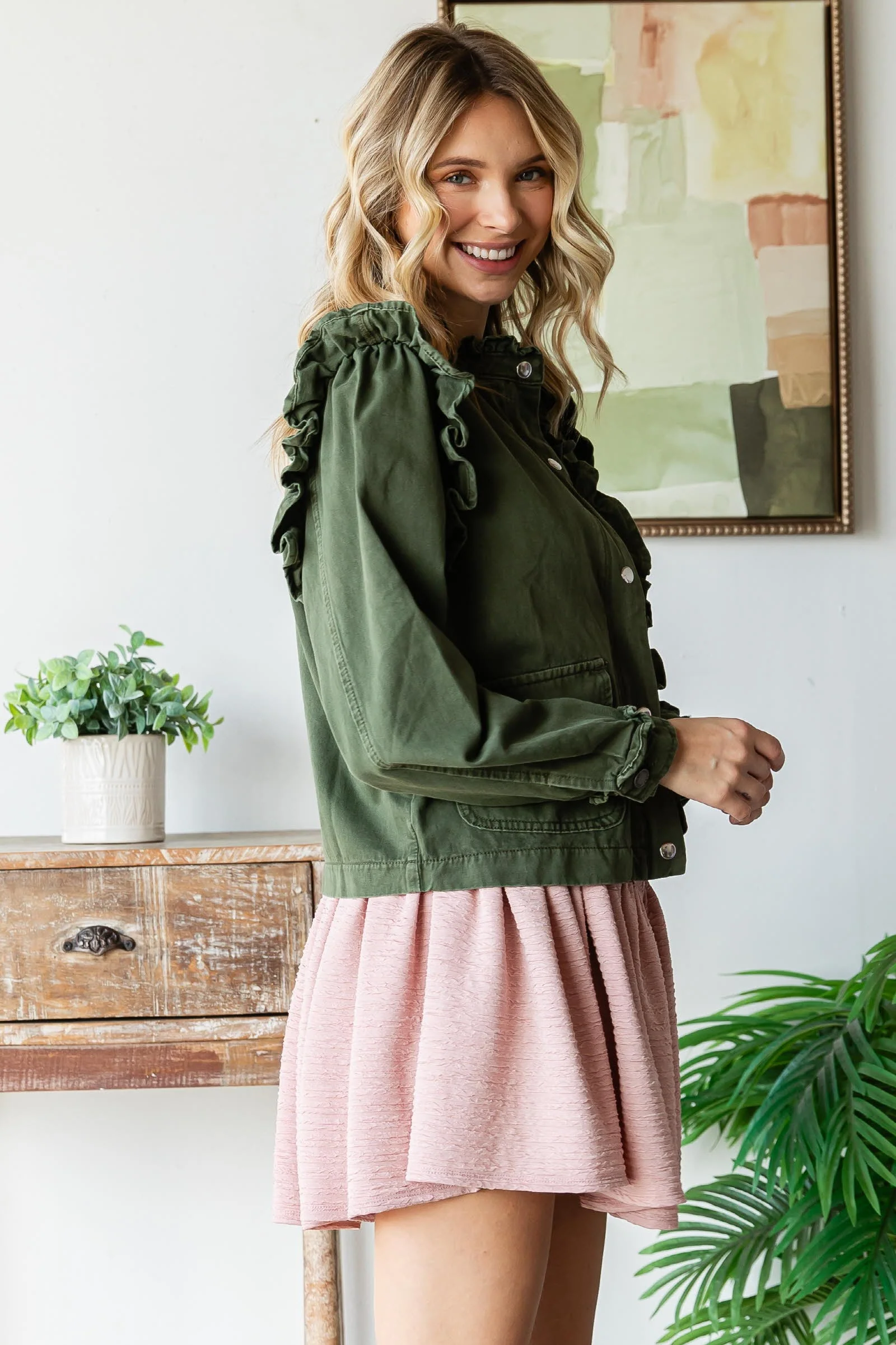 Olive You Ruffle Canvas Jacket