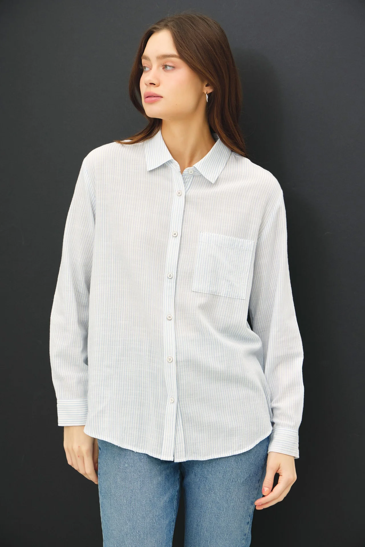 Baby Blue Classic Button Down Top