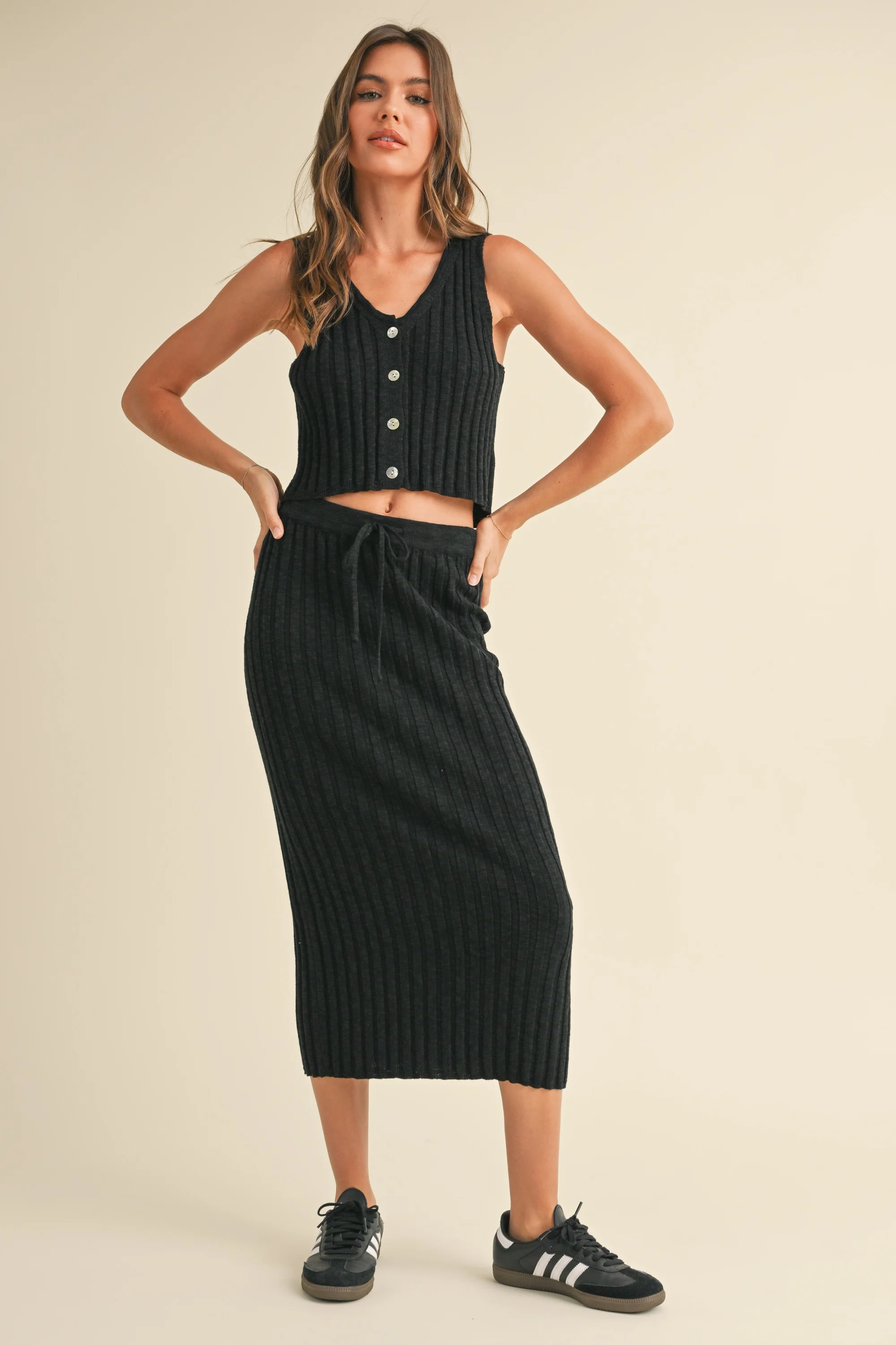 Delilah Ribbed Tank and Skirt Set in Black FINAL SALE