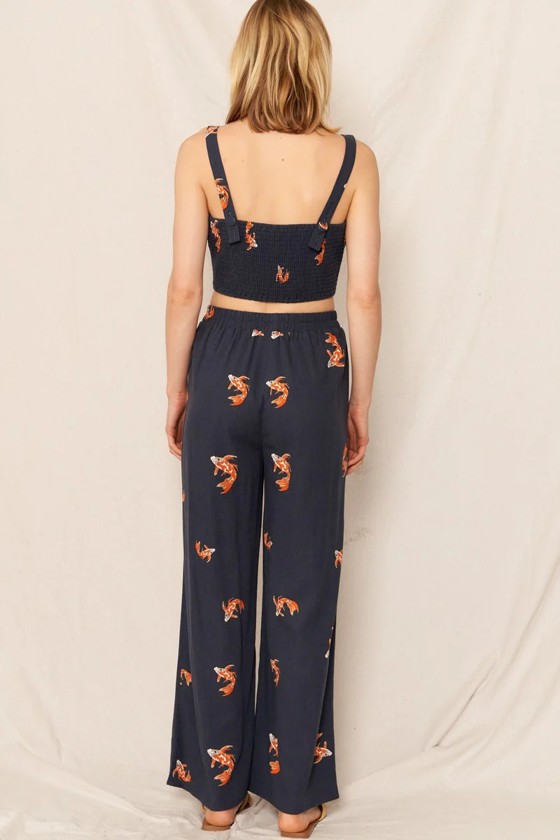 Koi Crop Top and Pant in navy FINAL SALE