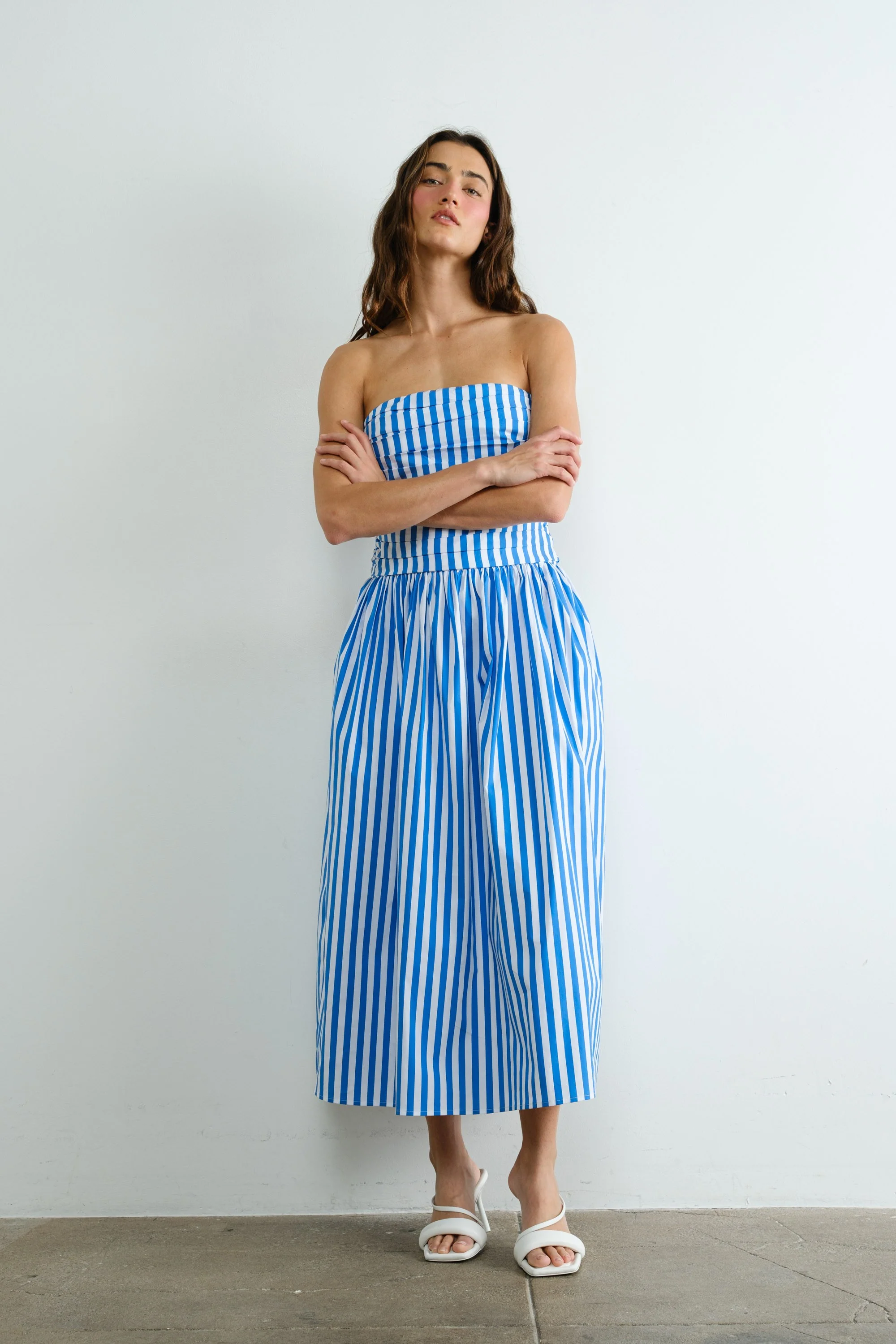 Beachside Striped Strapless Dress