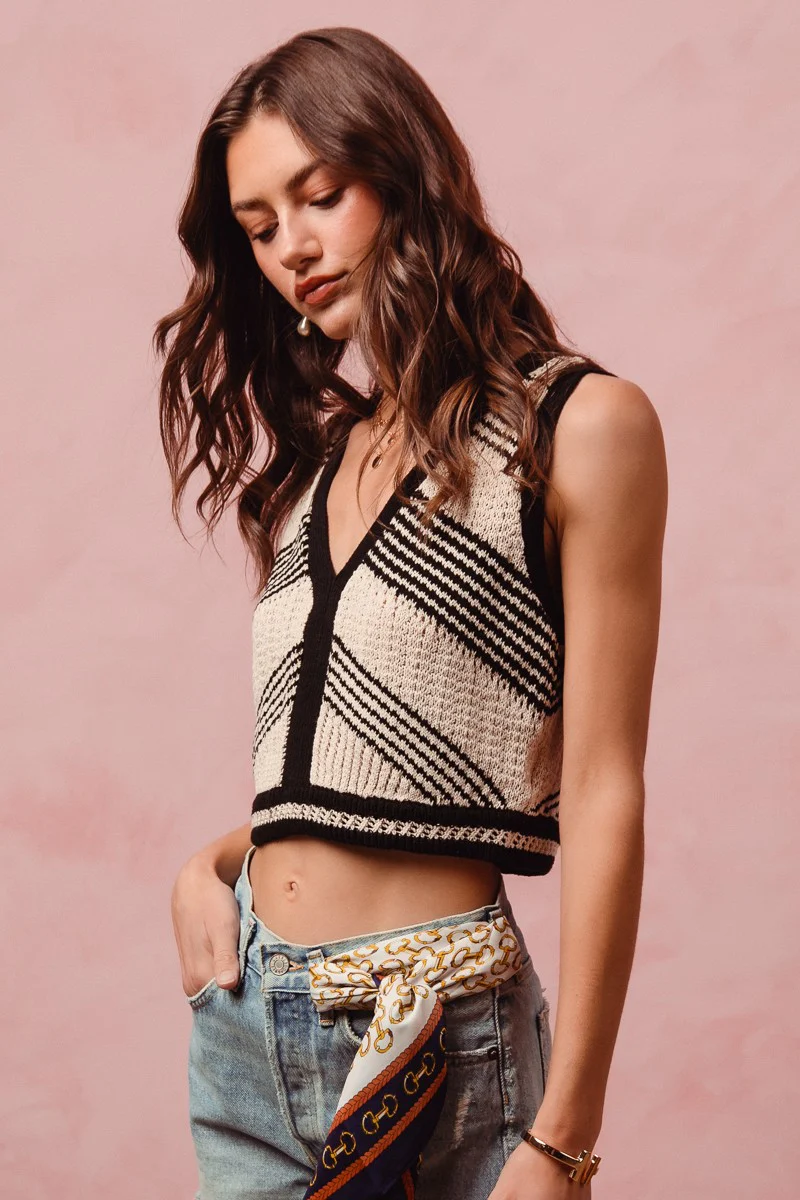 Cheveron Stripe Cropped Sweater Vest