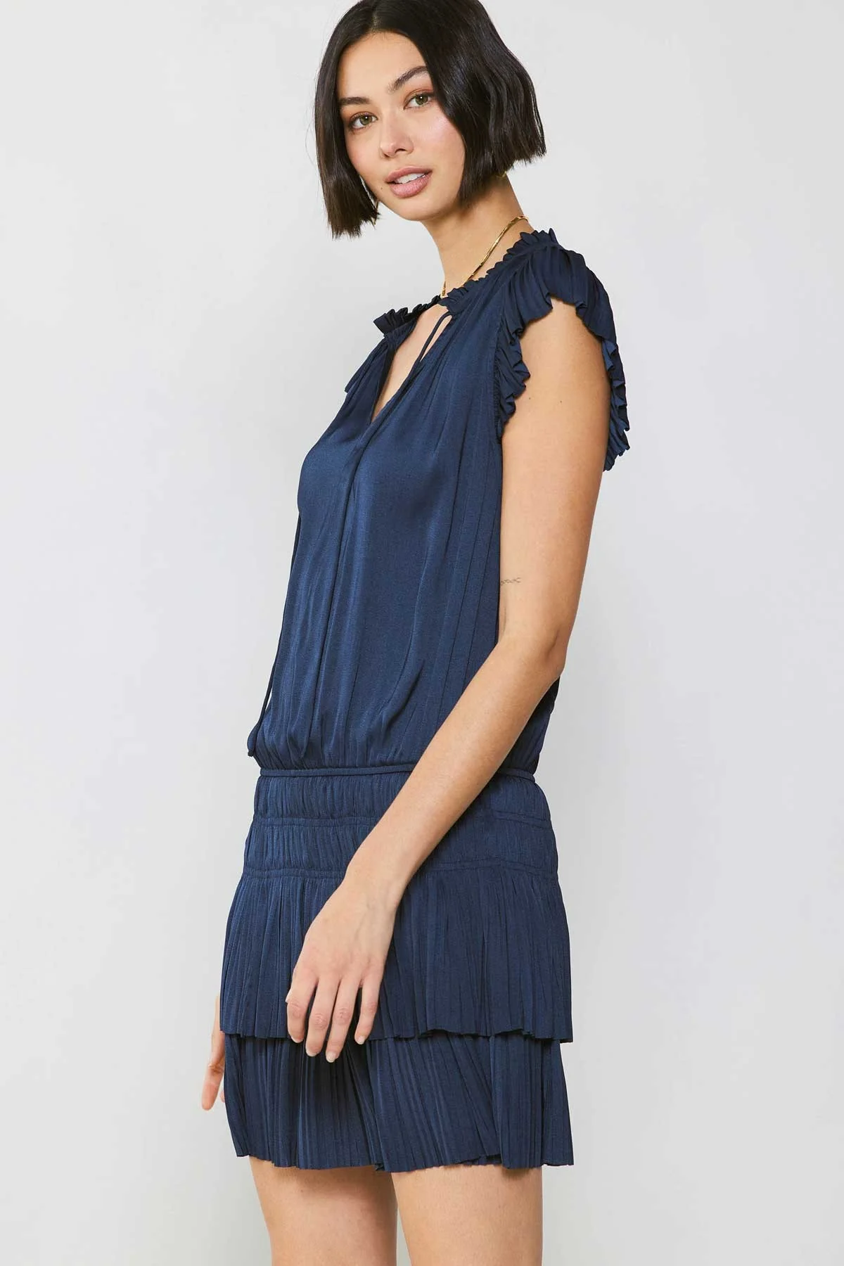 Newport Coast Mini Dress with Pleated Skirt in Navy