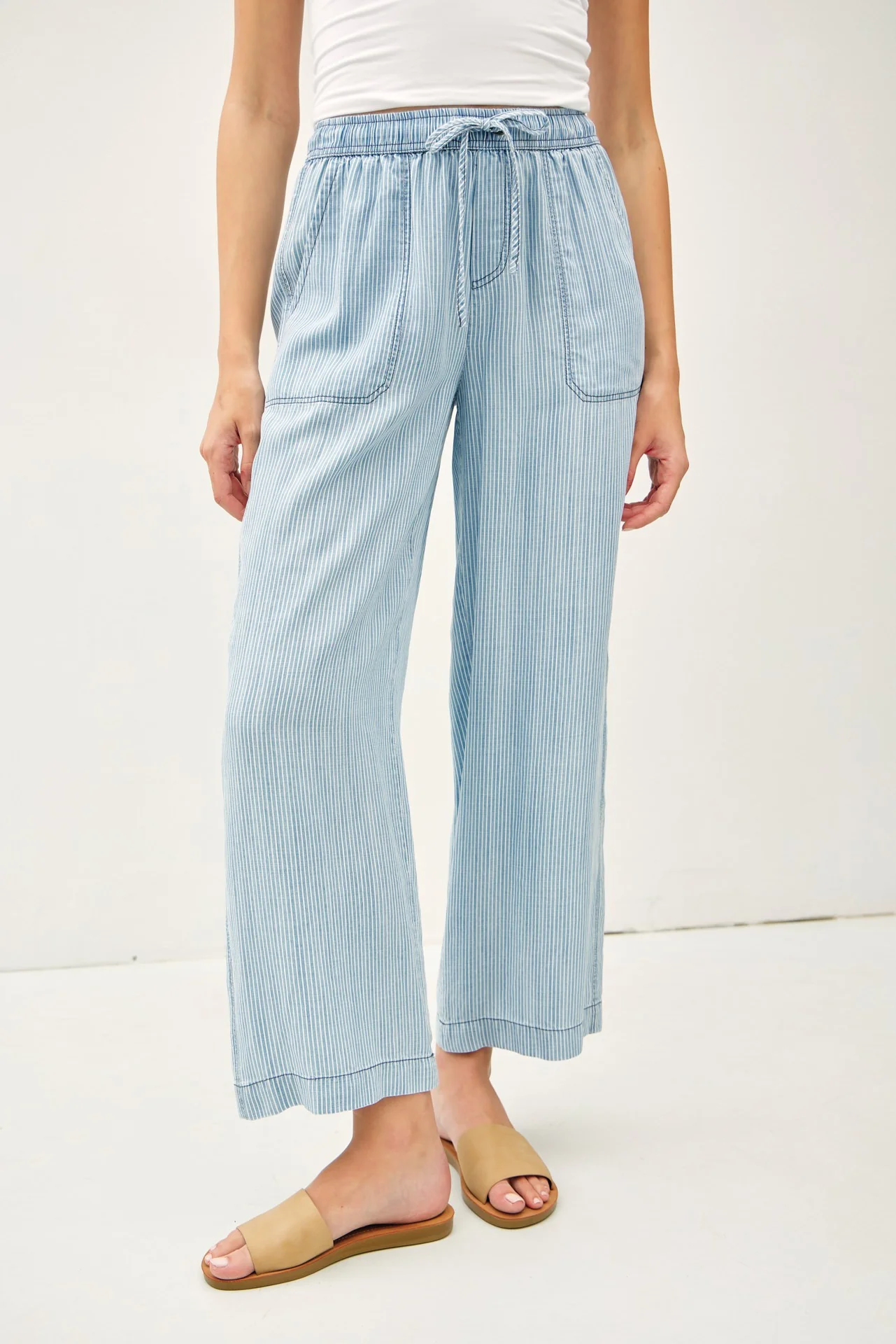 Tencel Striped Wide Leg Pant