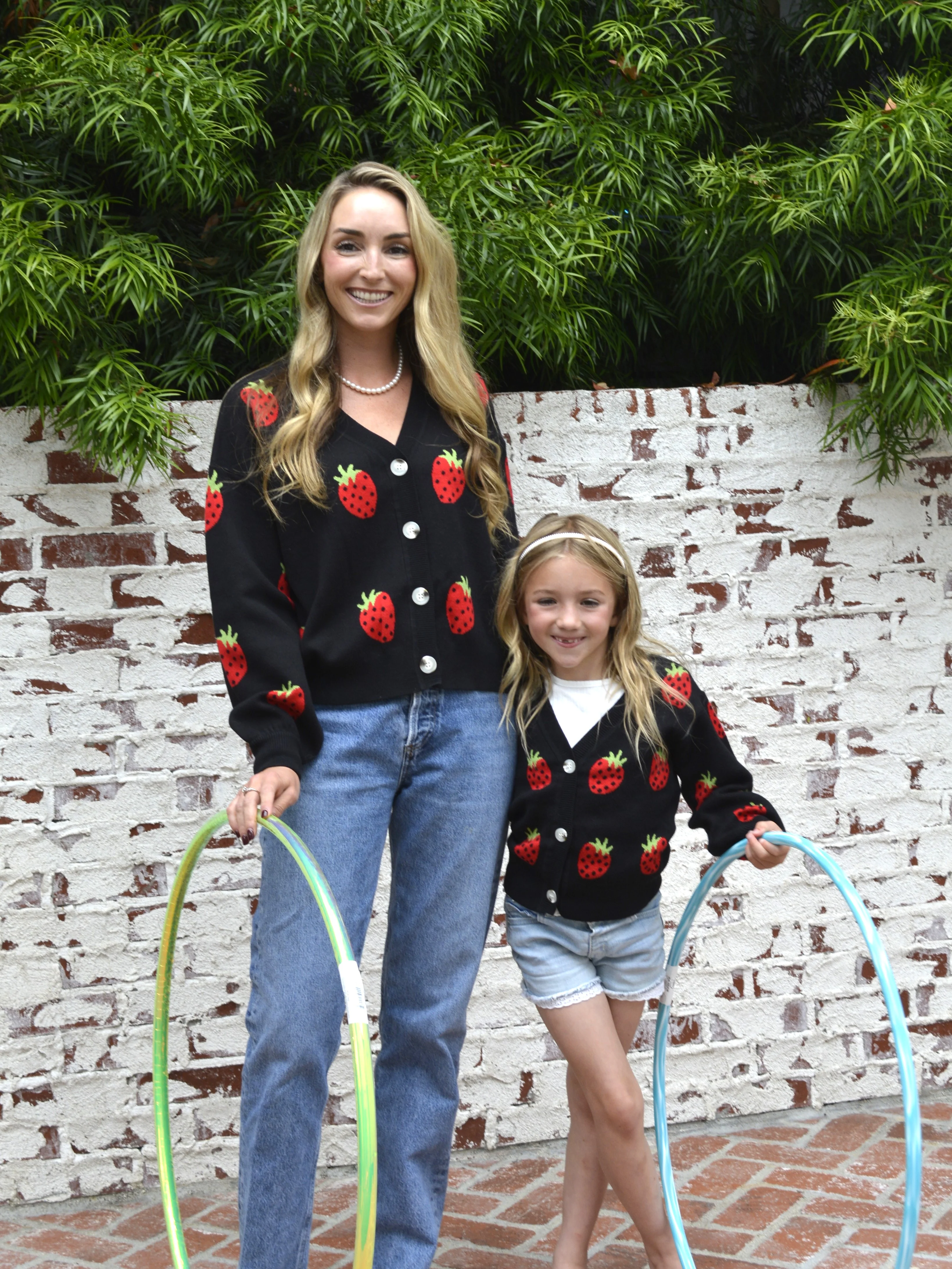 Mommy and Me Picking Strawberries Cardigan Sweater Mommy Daughter Bundle