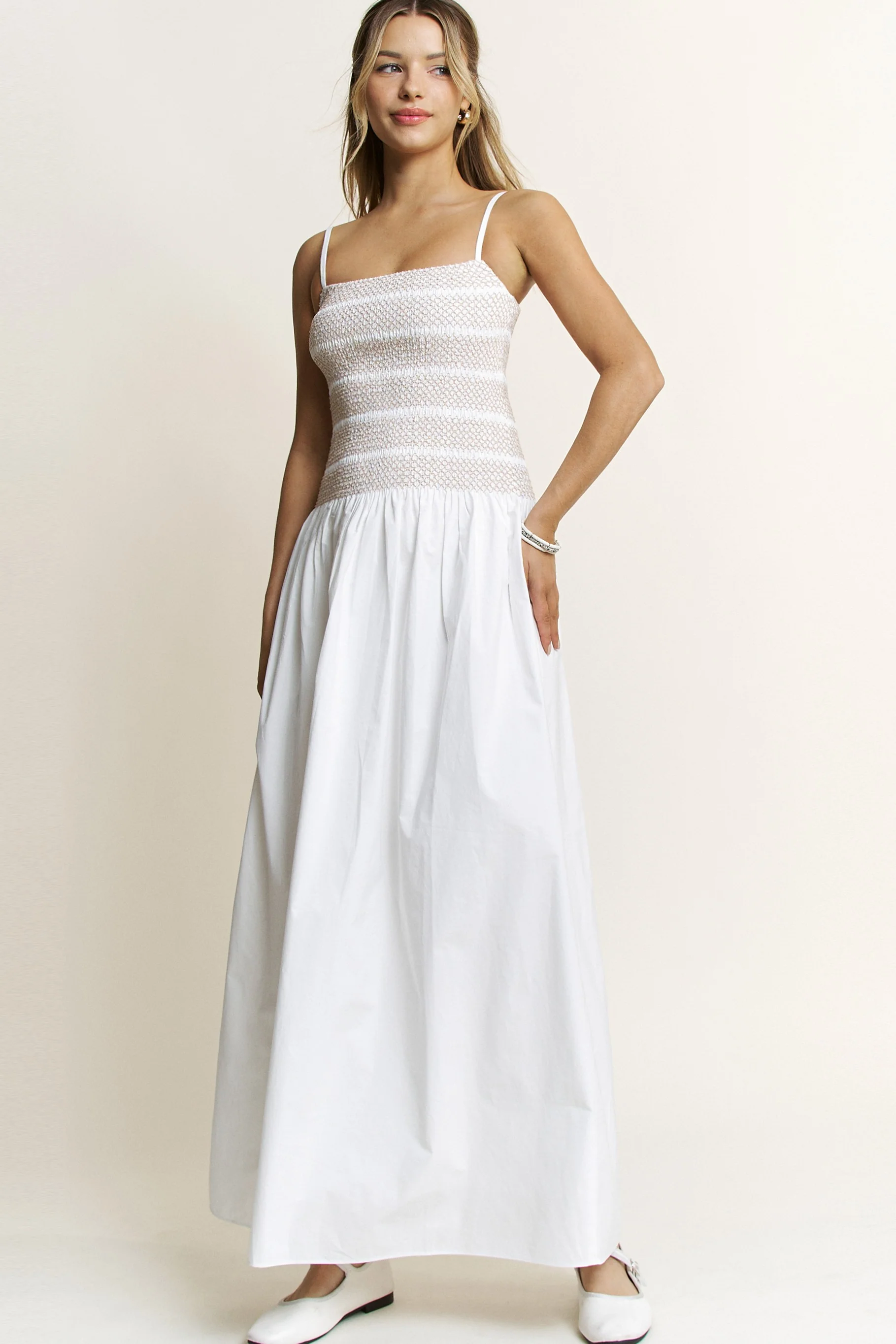 Sunset Walks Smocked Top Poplin Dress