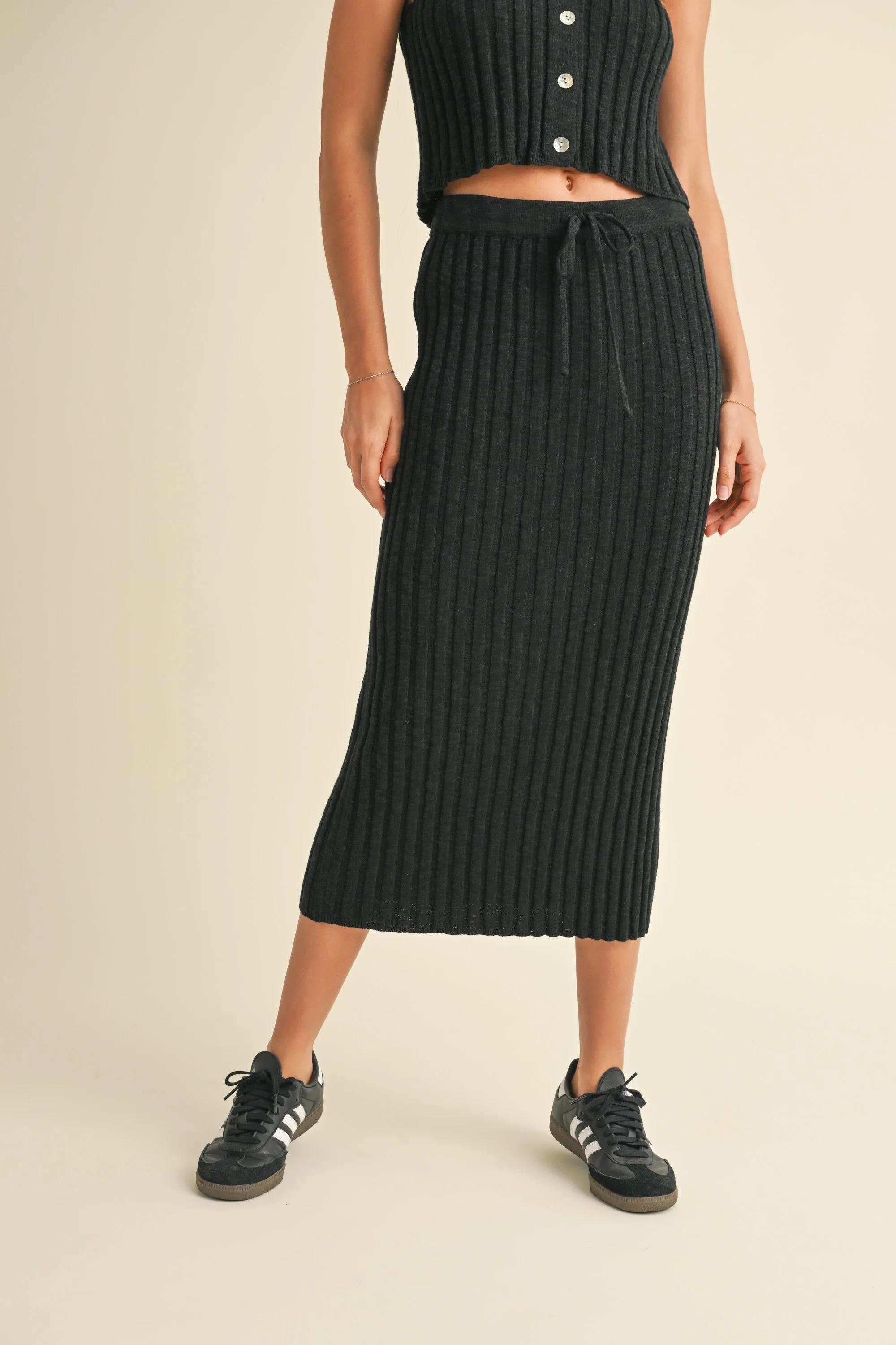 Delilah Ribbed Tank and Skirt Set in Black FINAL SALE