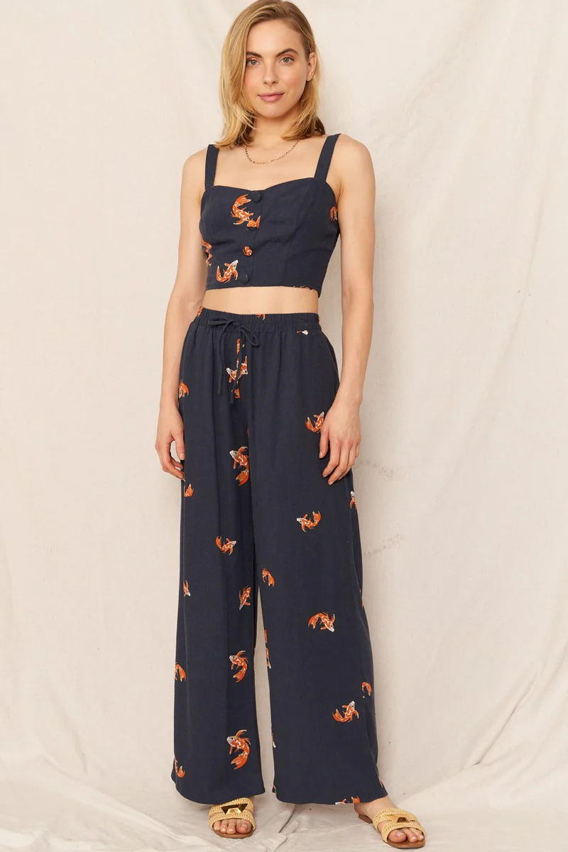 Koi Crop Top and Pant in navy FINAL SALE
