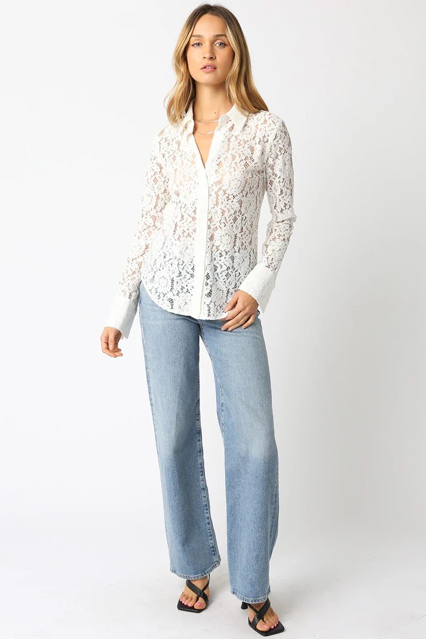 Lace Away Button Down Top
