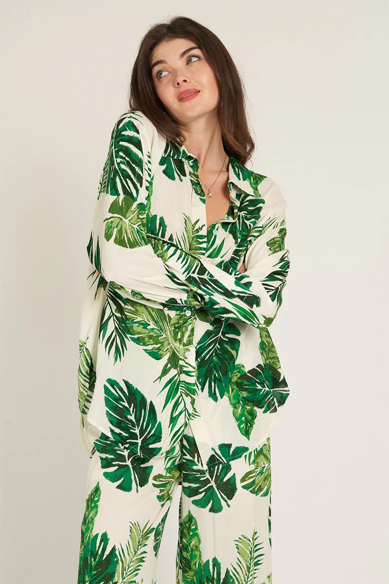 Palm Leaf Button Down Cover Up and Top