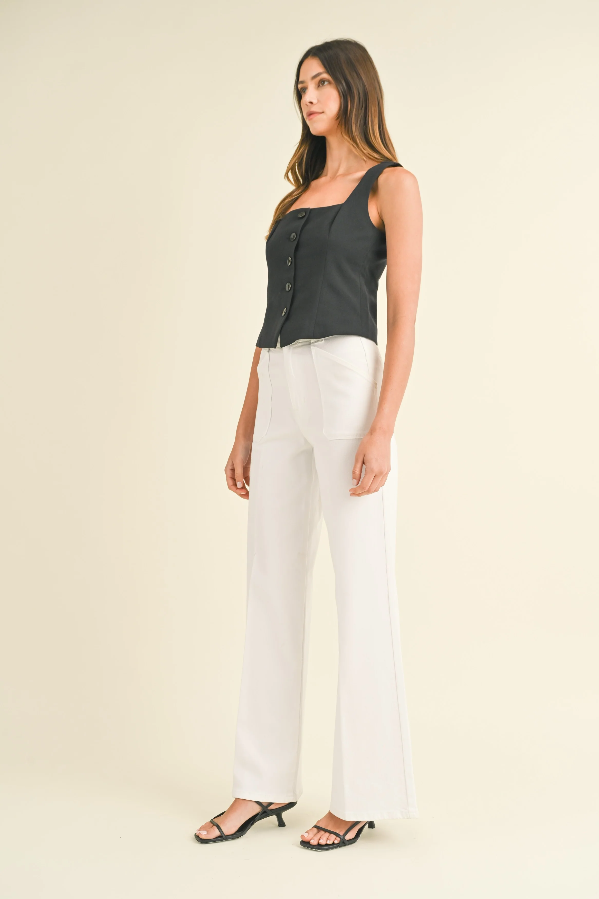 Annabelle Patch Pocket Wide Leg Jeans in White