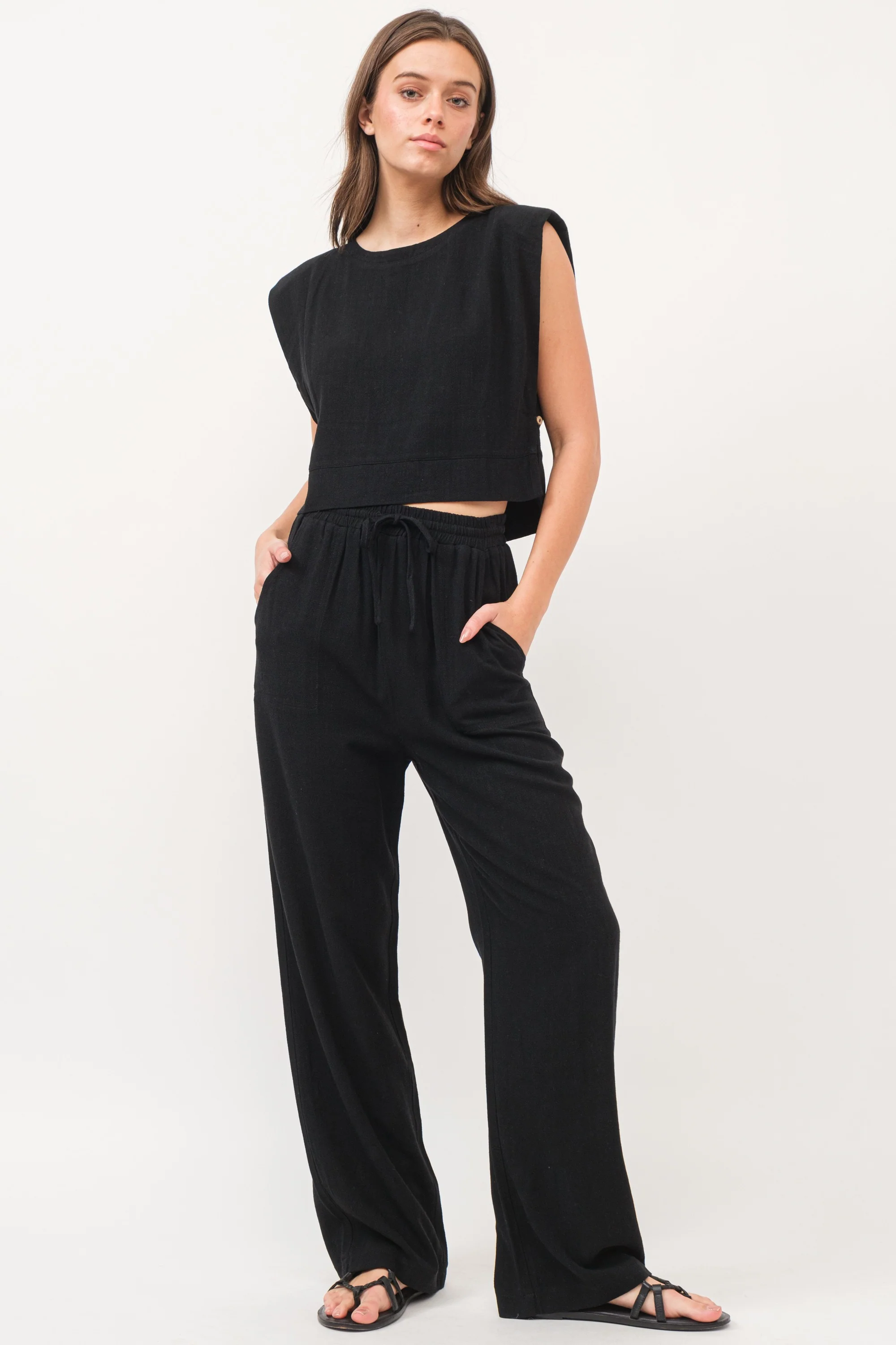 The Strand Linen Two Piece Set in Black