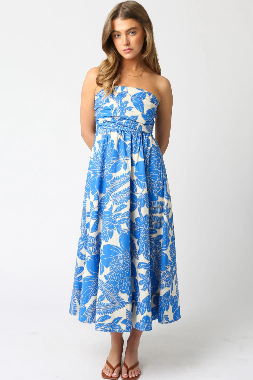Blue Horizons Strapless Maxi Dress