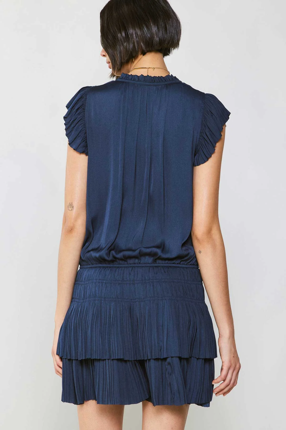 Newport Coast Mini Dress with Pleated Skirt in Navy
