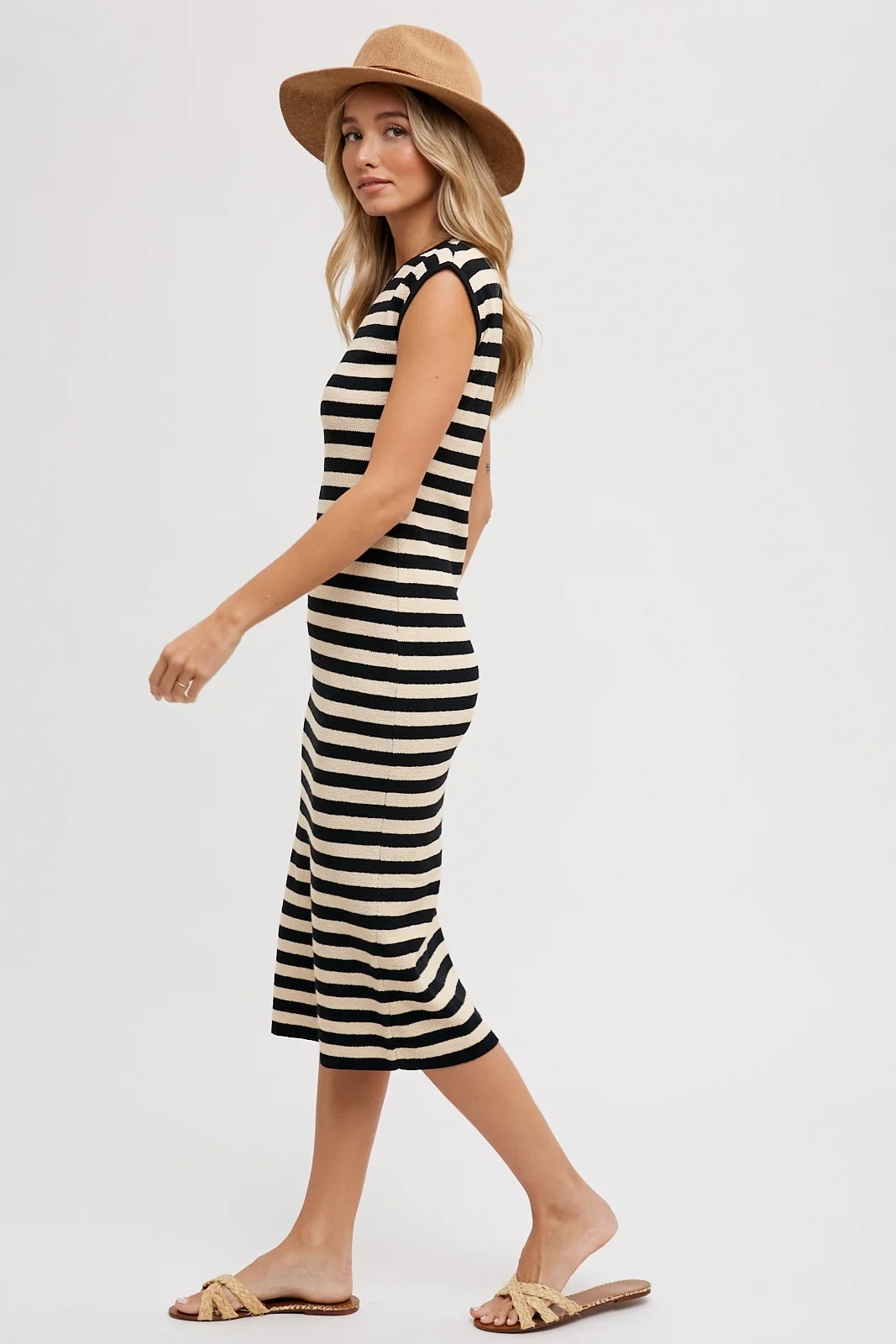 Coco Striped Midi Dress In Black
