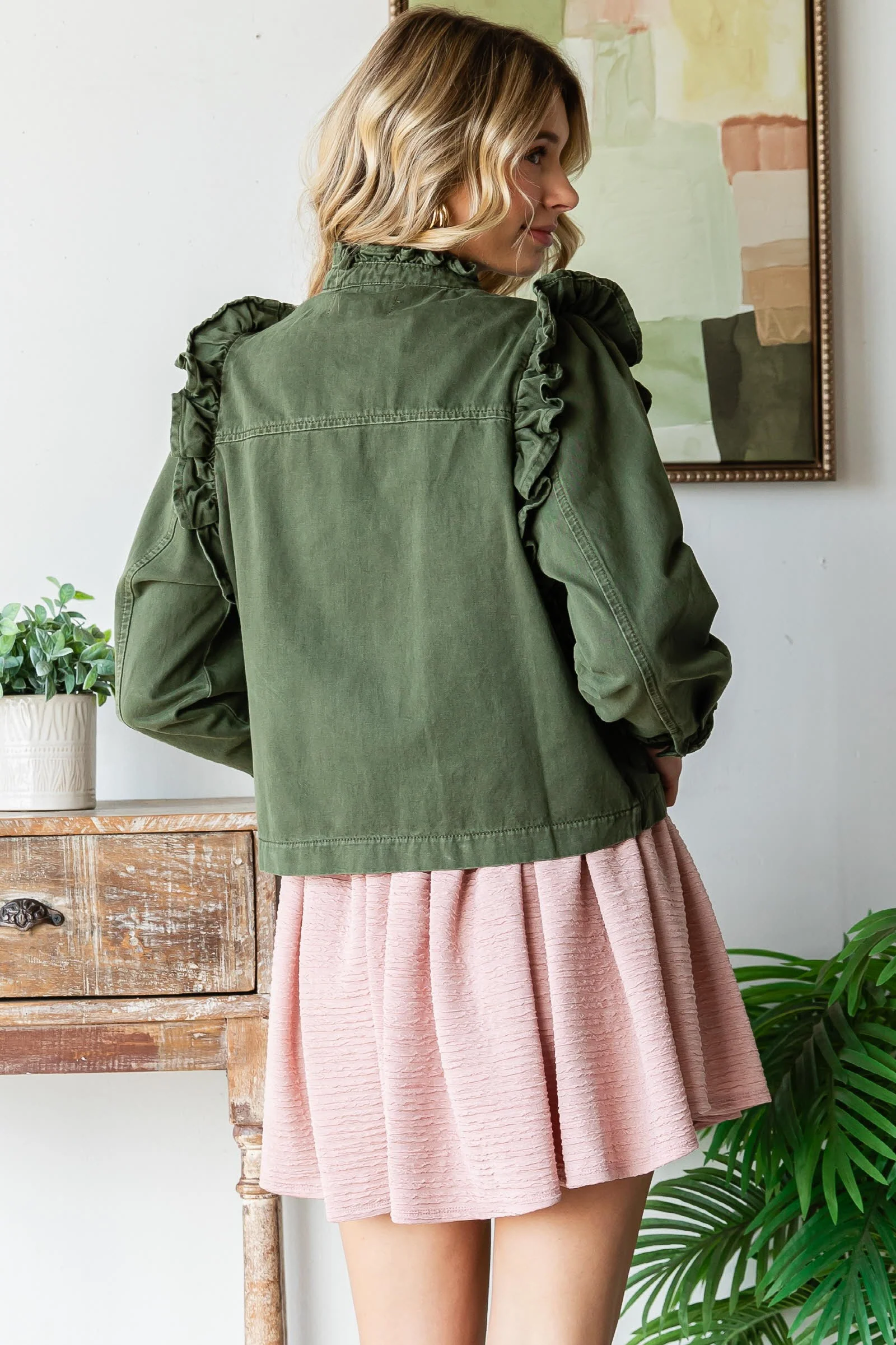 Olive You Ruffle Canvas Jacket
