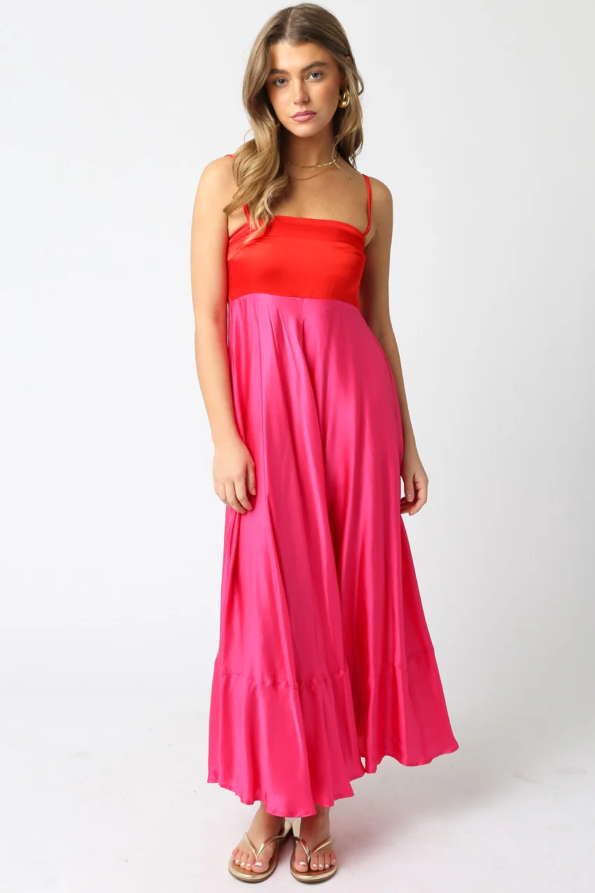 Color Block Red Raspberry Maxi Dress