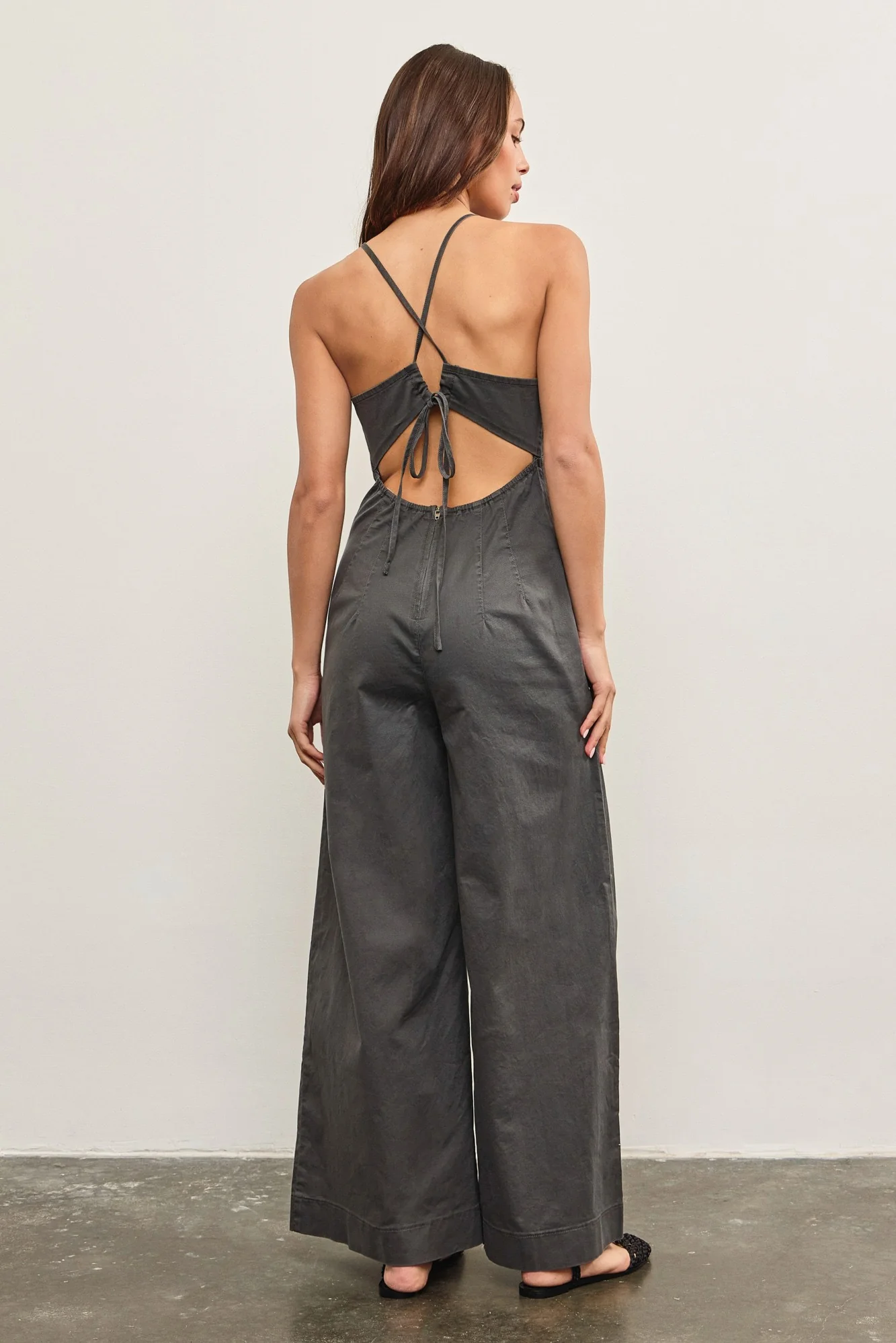 Amanda Deep V Jumpsuit in Charcoal