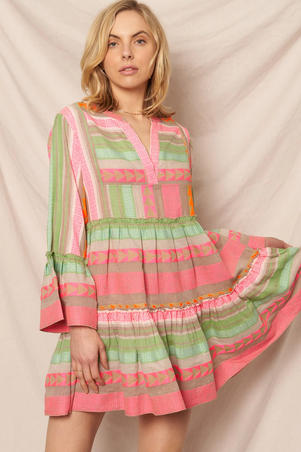 Fiesta Forever V Neck Long Sleeve Dress