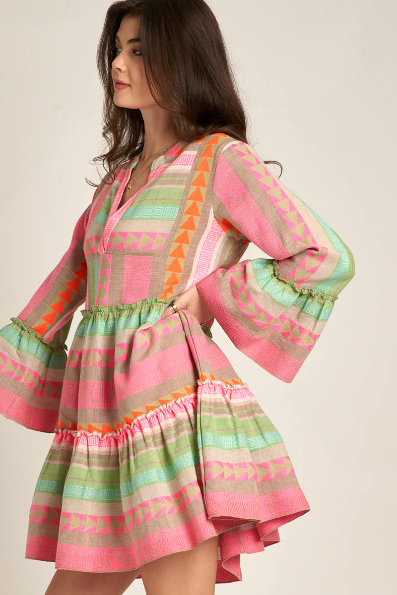 Fiesta Forever V Neck Long Sleeve Dress