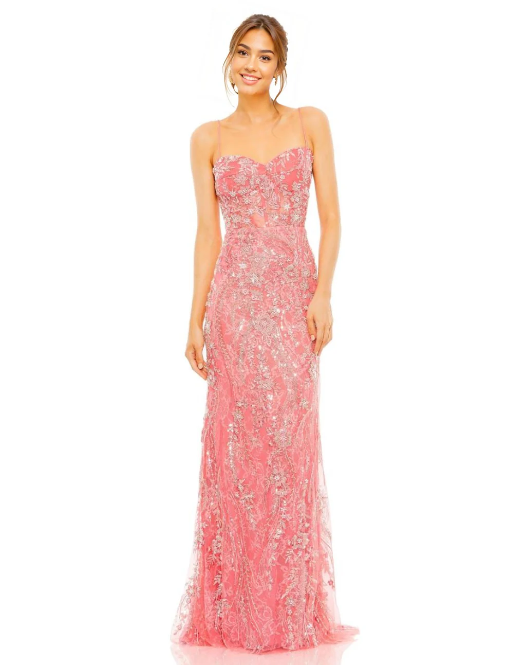 Long Beaded Floral Prom Dress