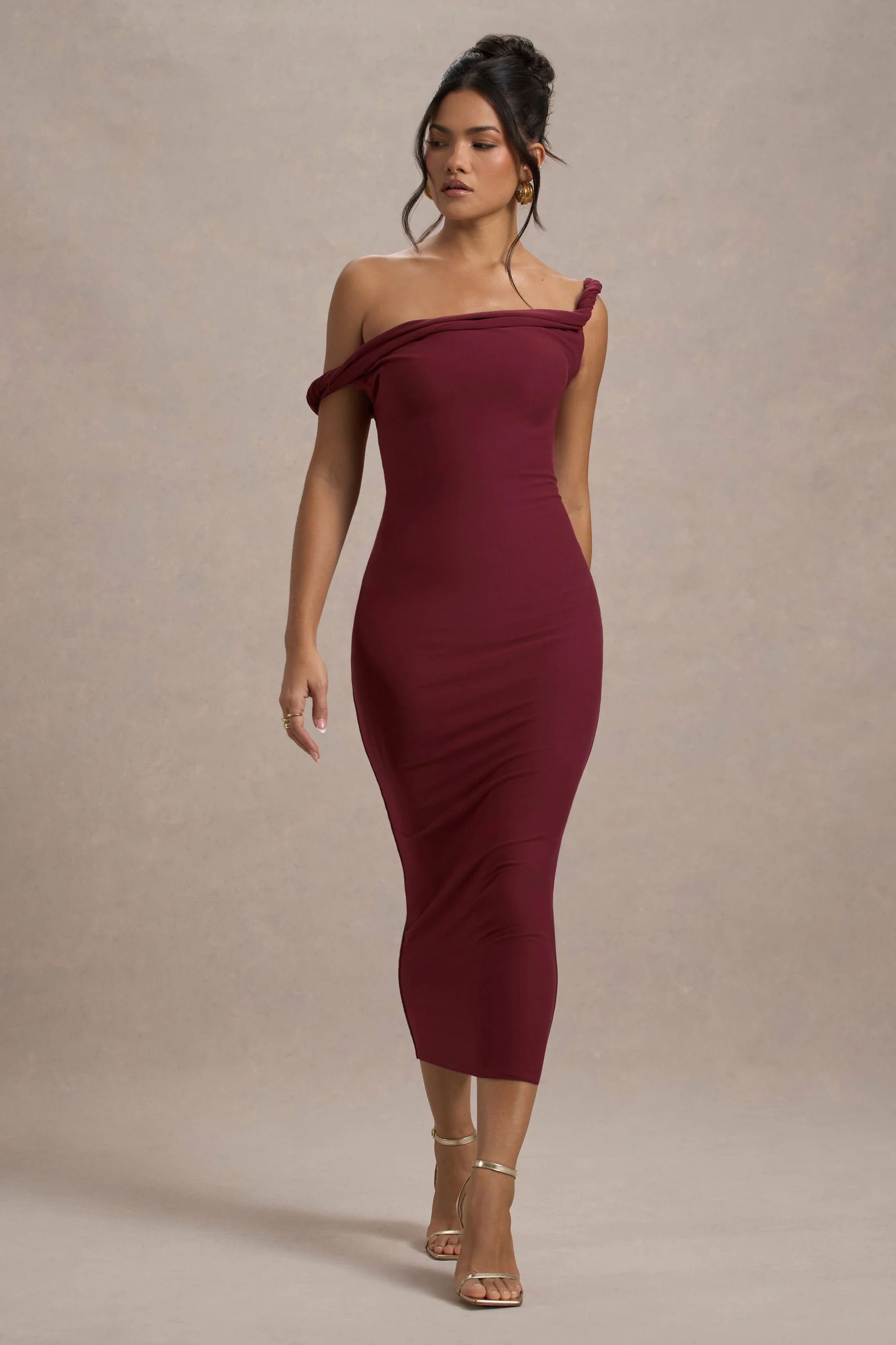 Salome | Berry Twisted Asymmetric Midi Dress
