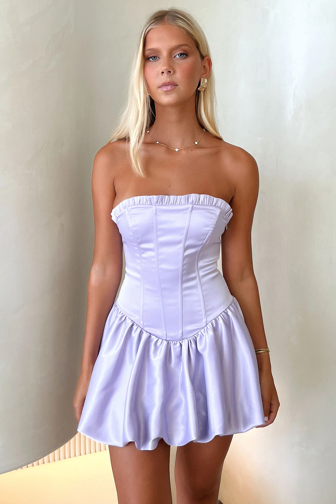 Beauty Strapless Satin Dress - Purple