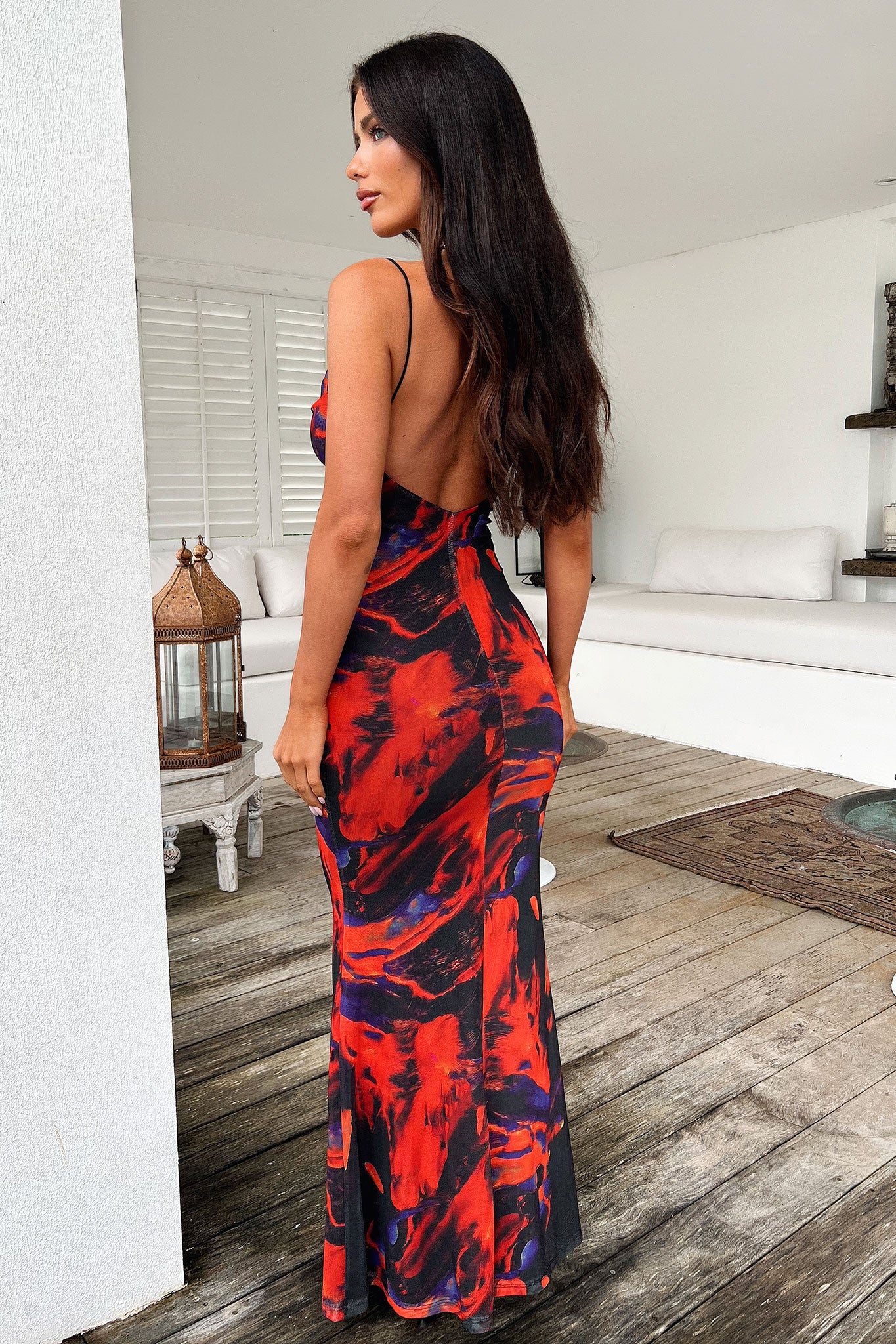 Barb Mesh Maxi Dress - Black/Red