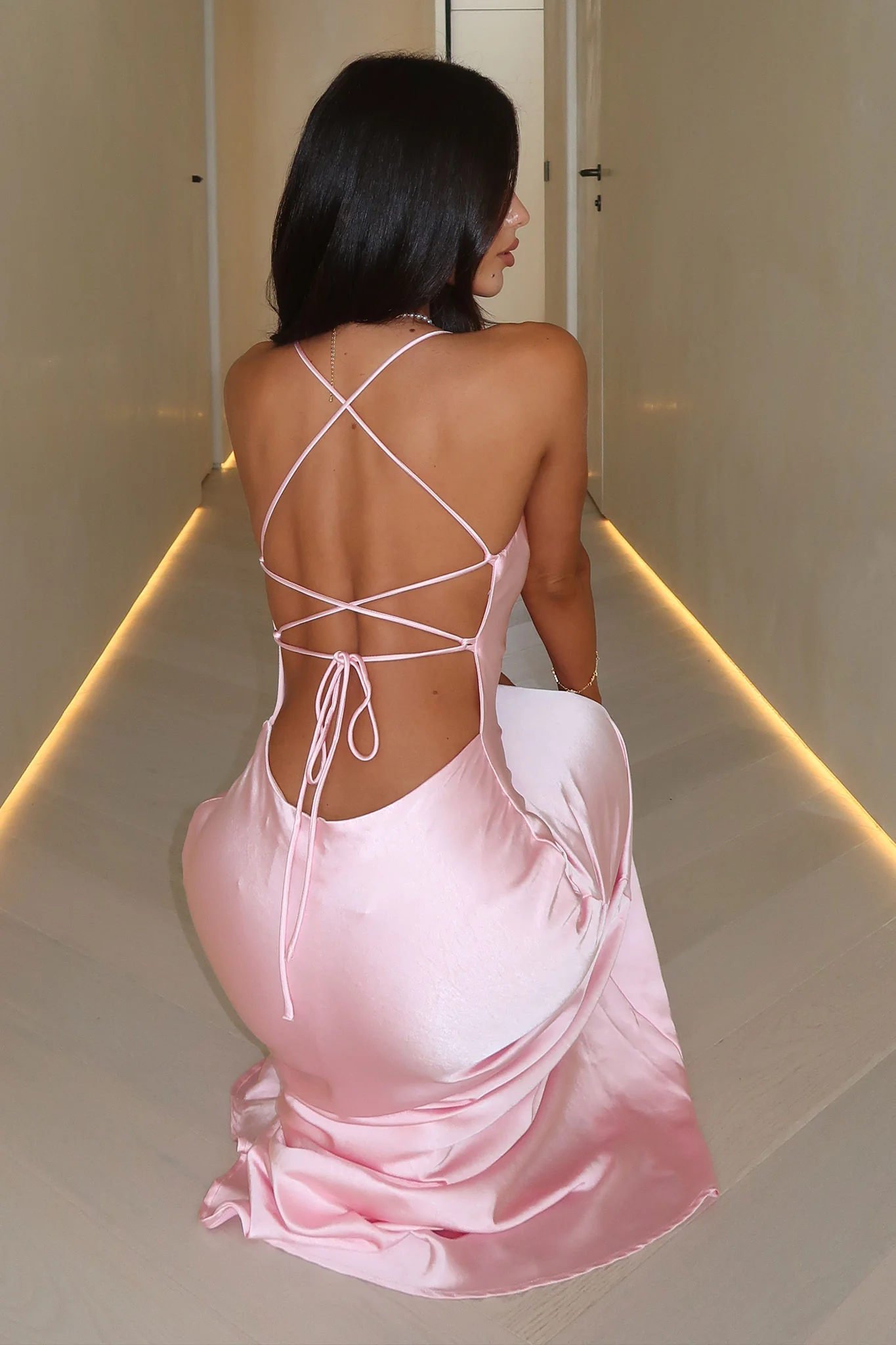 Starlette Cowl Neck Satin Maxi Dress - Pink