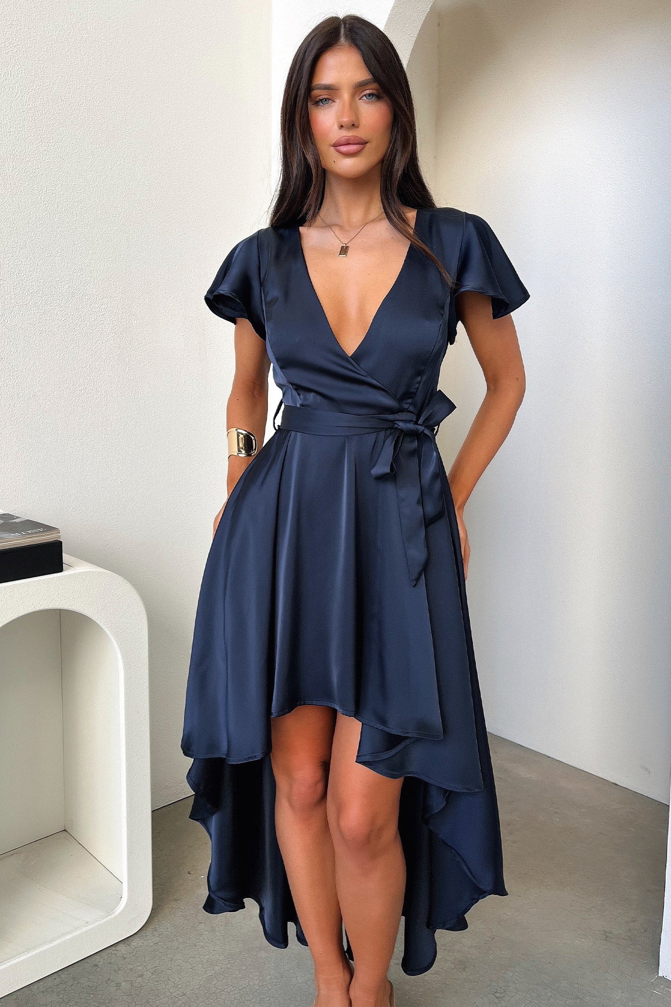 Amelia Silk Midi Dress - Navy