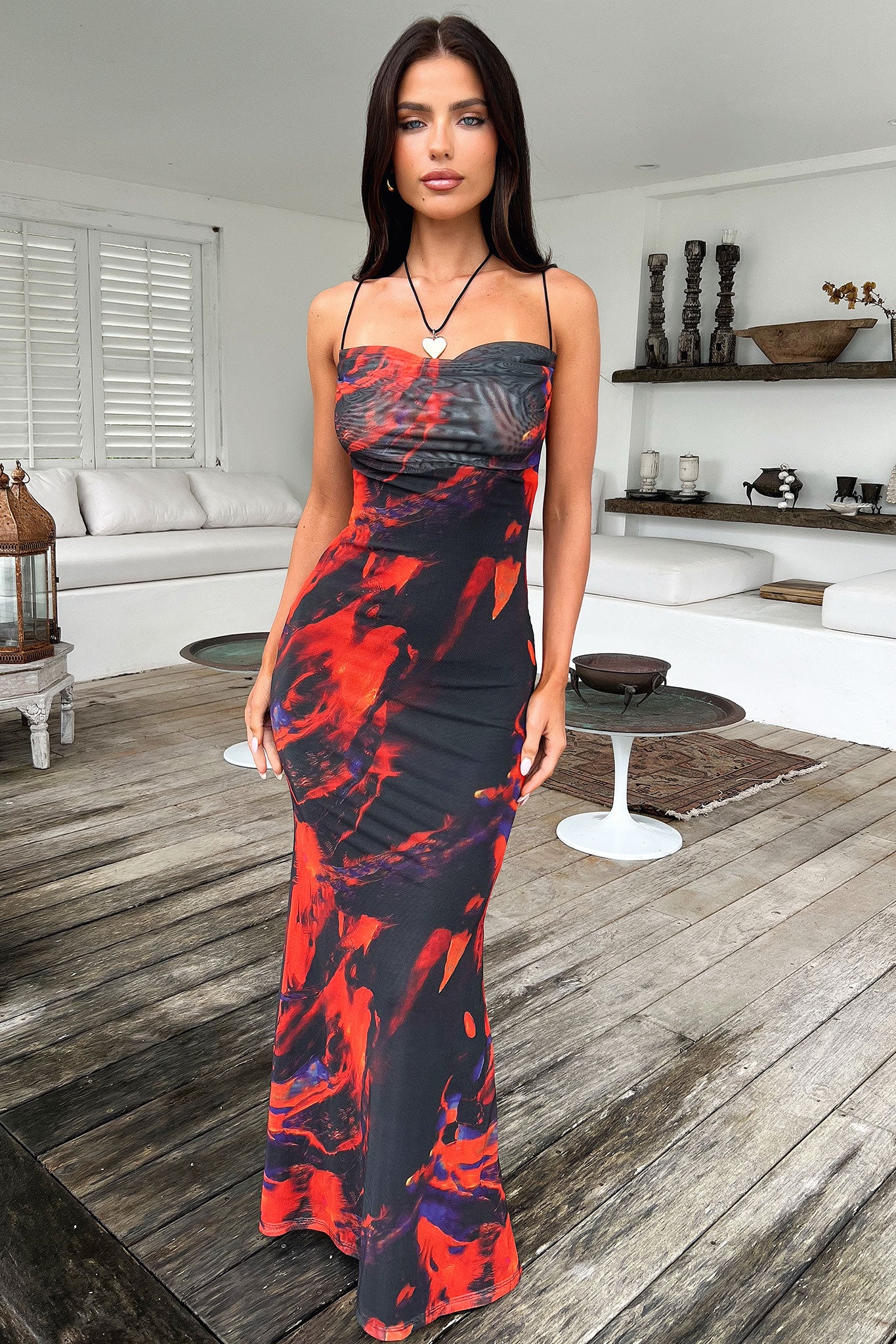 Barb Mesh Maxi Dress - Black/Red
