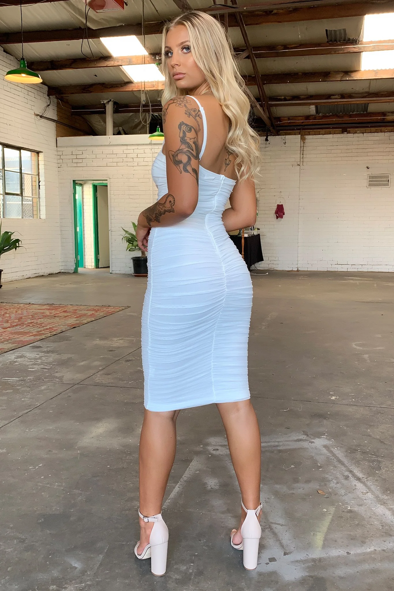 Zena Mesh Midi Dress - White